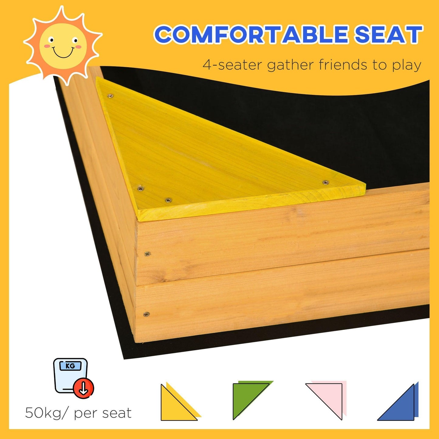 Outsunny Kids Wooden Sand Pit with Seats, Non-Woven Fabric - ALL4U RETAILER LTD