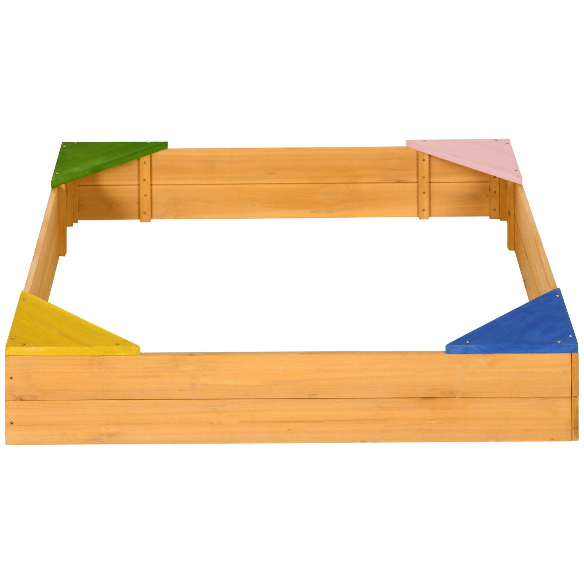 Outsunny Kids Wooden Sand Pit with Seats, Non-Woven Fabric - ALL4U RETAILER LTD