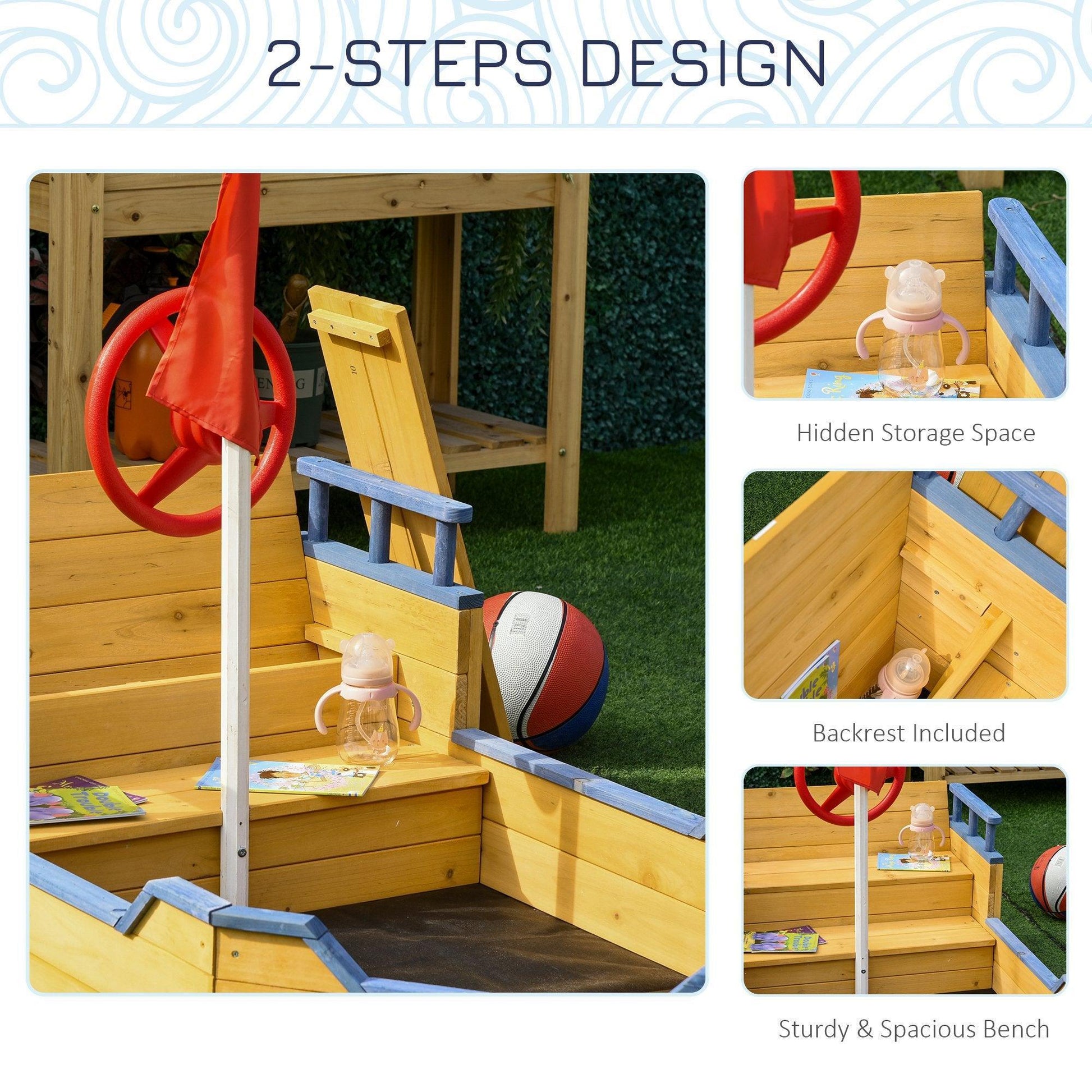 Outsunny Sandbox Pirate Ship Sandboat with Bench - Outdoor Playset - ALL4U RETAILER LTD