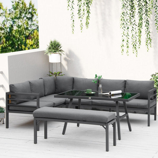 Outsunny L-shaped Dining Set: 8-Seater Aluminium Outdoor Furniture - ALL4U RETAILER LTD