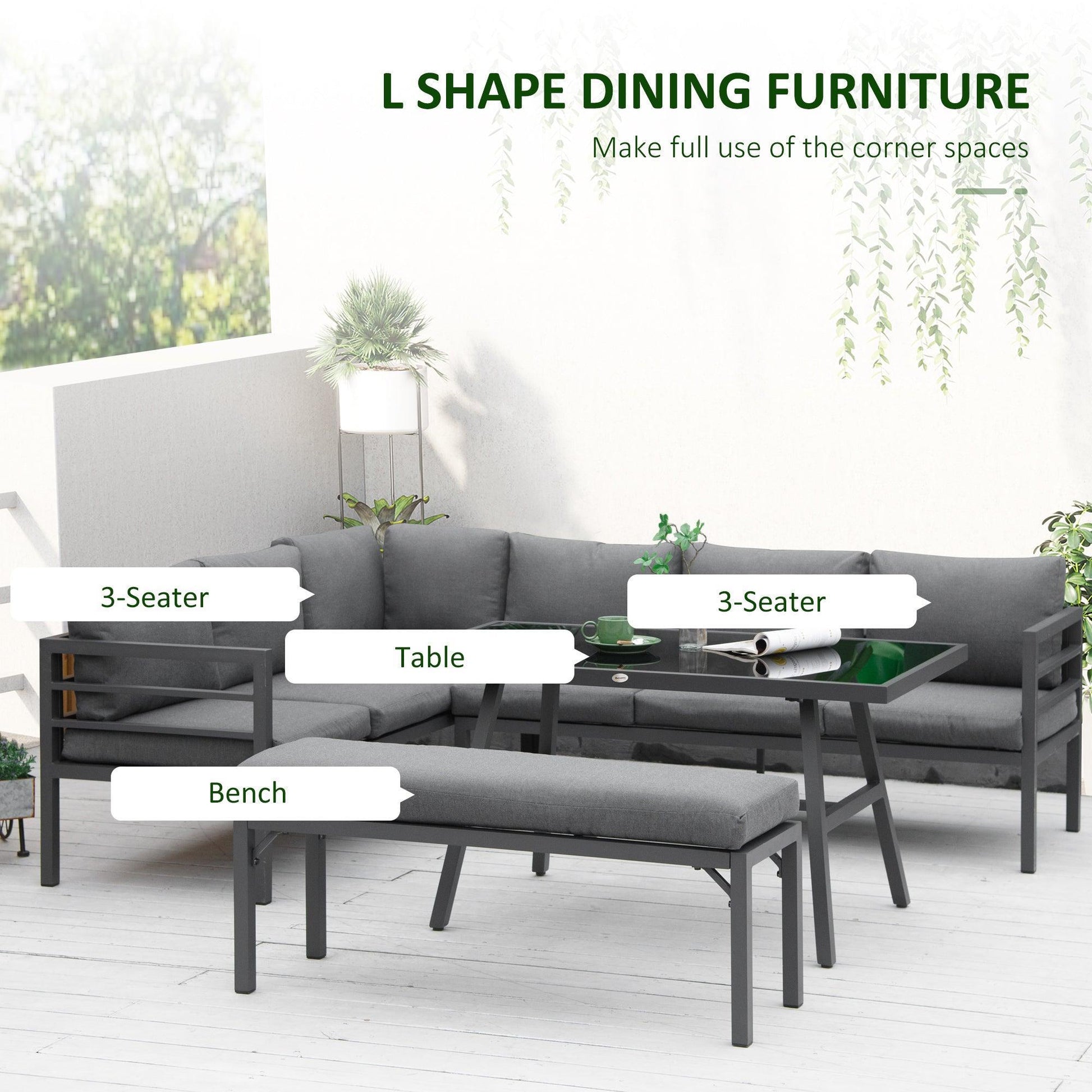 Outsunny L-shaped Dining Set: 8-Seater Aluminium Outdoor Furniture - ALL4U RETAILER LTD