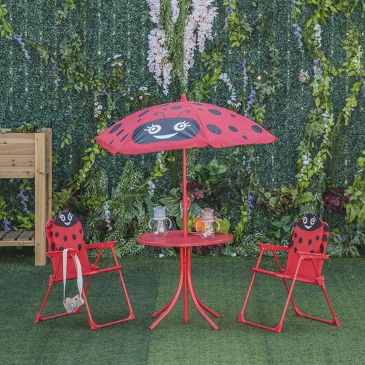 Outsunny Ladybug Kids Picnic Table Set with Umbrella - ALL4U RETAILER LTD