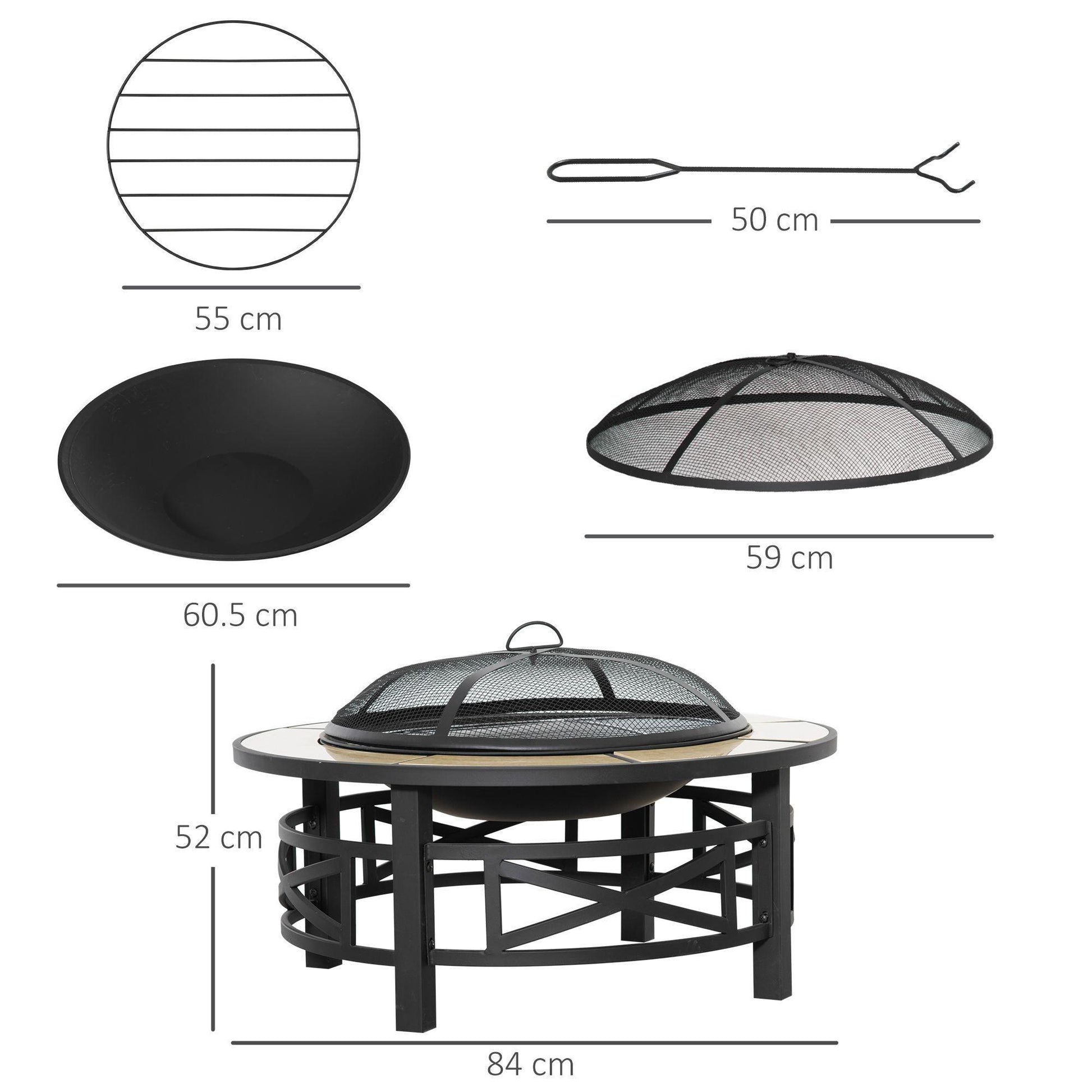 Outsunny Large Fire Pit: Grill, Spark Screen & Poker - ALL4U RETAILER LTD