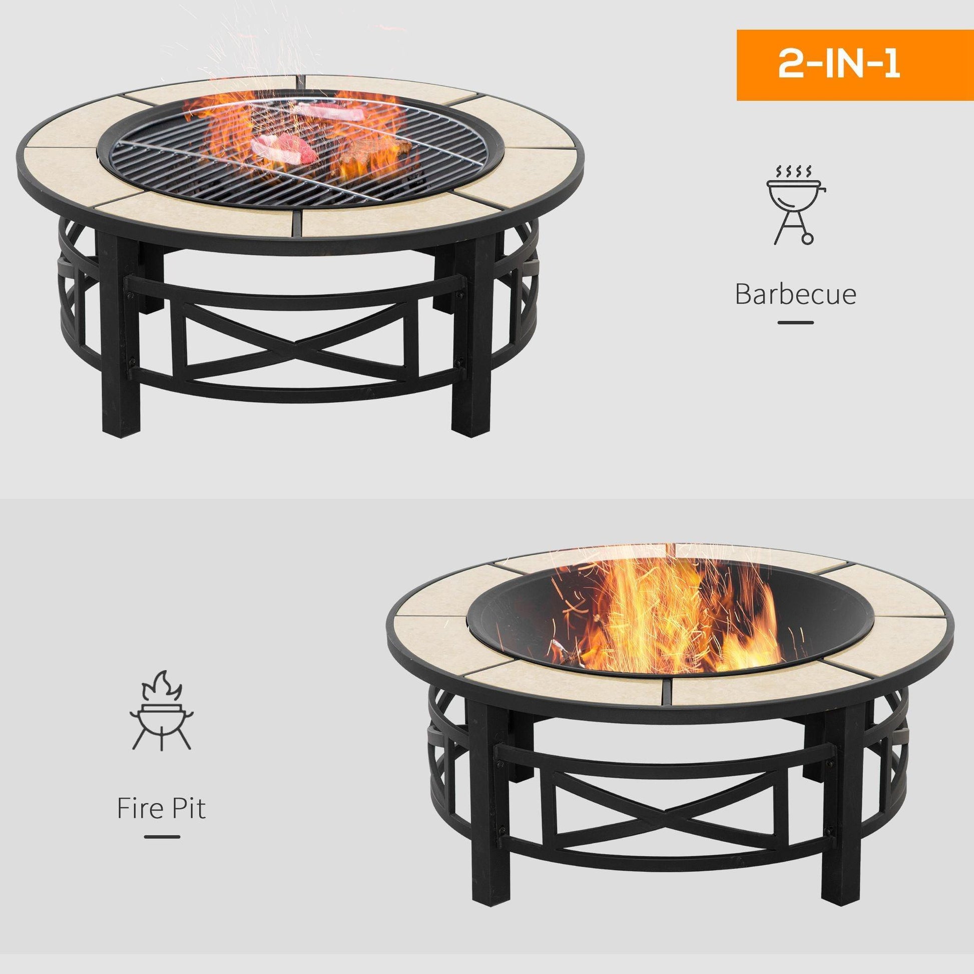 Outsunny Large Fire Pit: Grill, Spark Screen & Poker - ALL4U RETAILER LTD