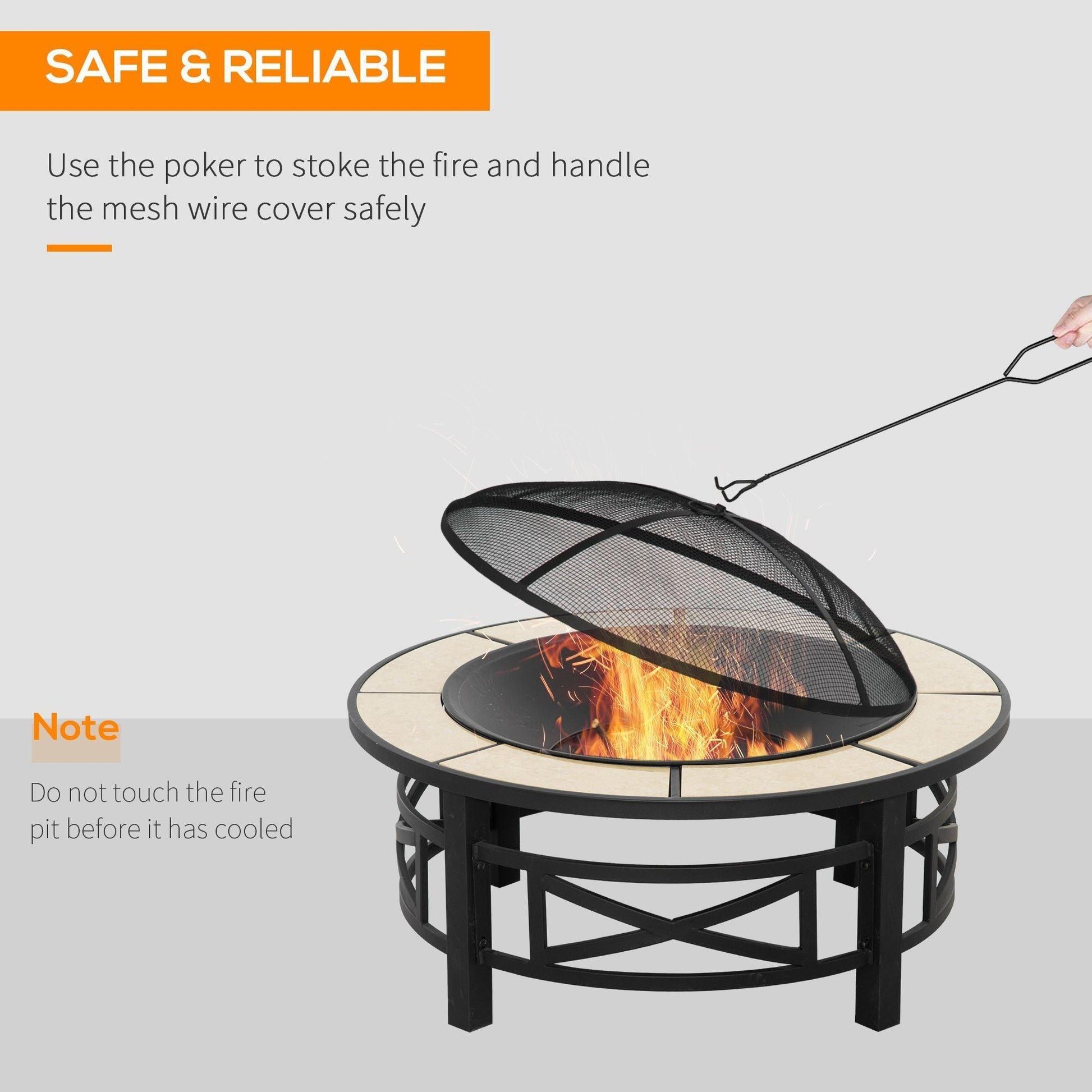 Outsunny Large Fire Pit: Grill, Spark Screen & Poker - ALL4U RETAILER LTD