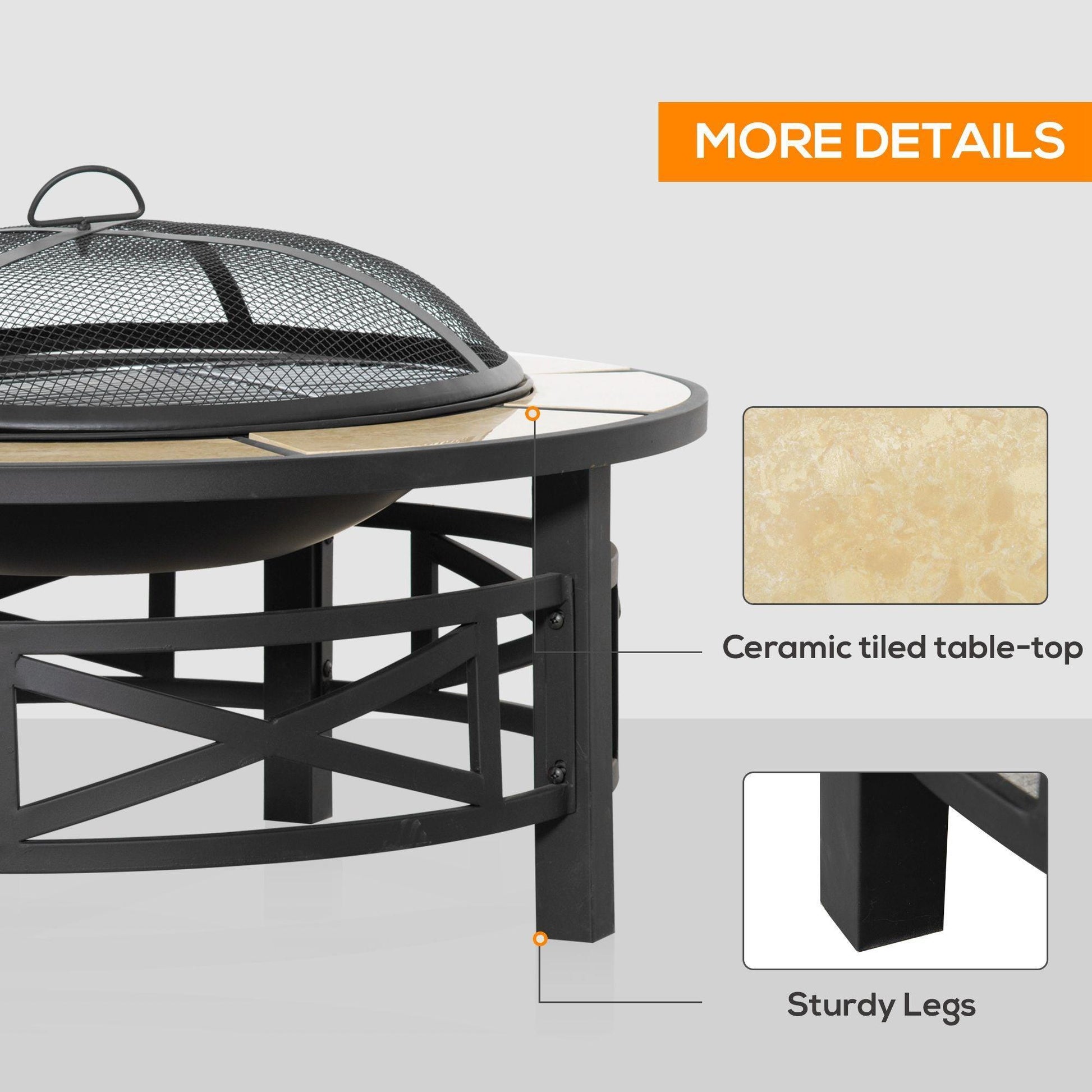 Outsunny Large Fire Pit: Grill, Spark Screen & Poker - ALL4U RETAILER LTD