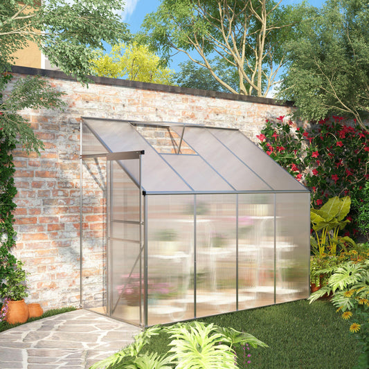 Outsunny Lean-to Greenhouse for Plants, Silver - 253x127x220 cm - ALL4U RETAILER LTD