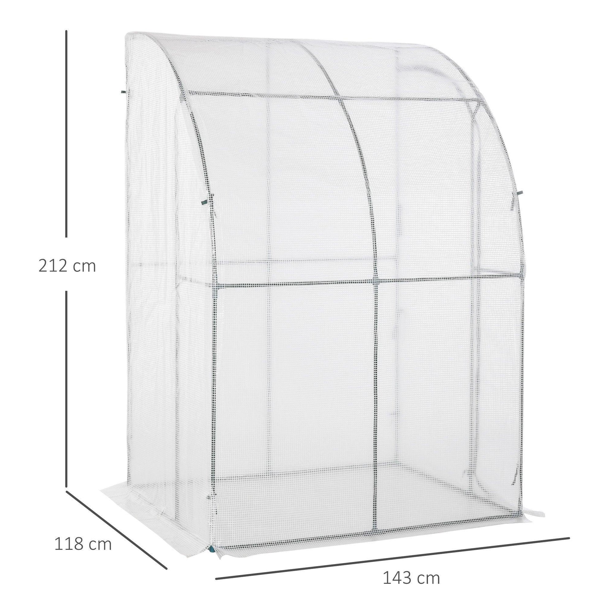 Outsunny Lean to Greenhouse with Zippered Door, 143x118x212cm - ALL4U RETAILER LTD