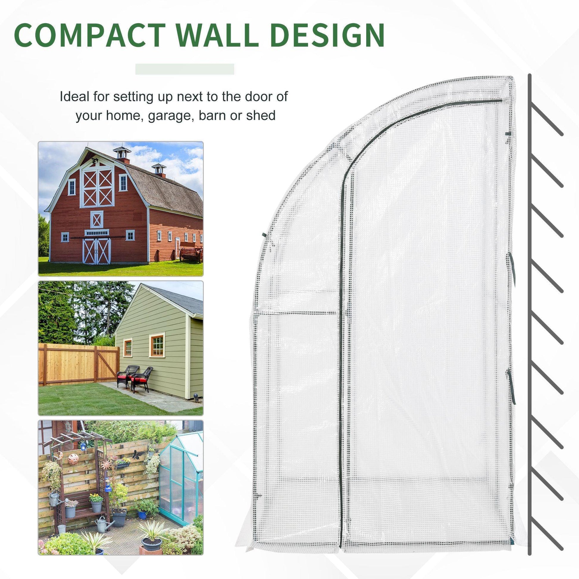 Outsunny Lean to Greenhouse with Zippered Door, 143x118x212cm - ALL4U RETAILER LTD