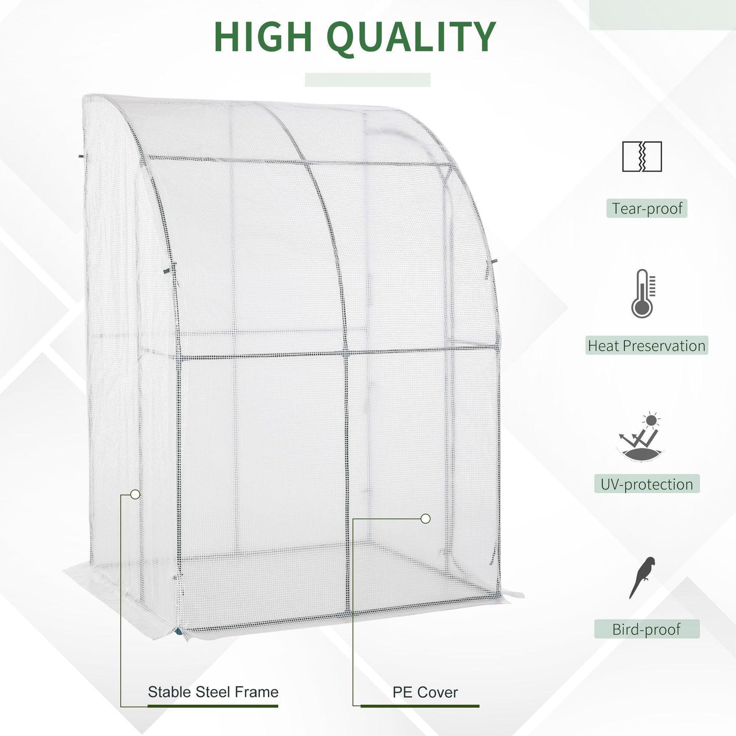 Outsunny Lean to Greenhouse with Zippered Door, 143x118x212cm - ALL4U RETAILER LTD