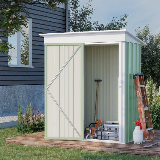 Outsunny Lean-to Metal Garden Shed - Green - ALL4U RETAILER LTD