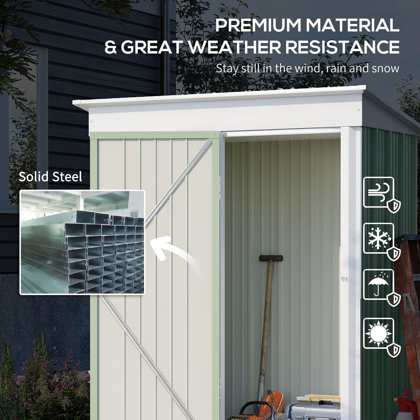 Outsunny Lean-to Metal Garden Shed - Green - ALL4U RETAILER LTD