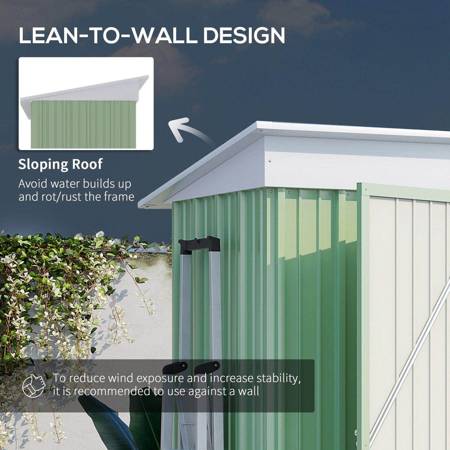 Outsunny Lean-to Metal Garden Shed - Green - ALL4U RETAILER LTD