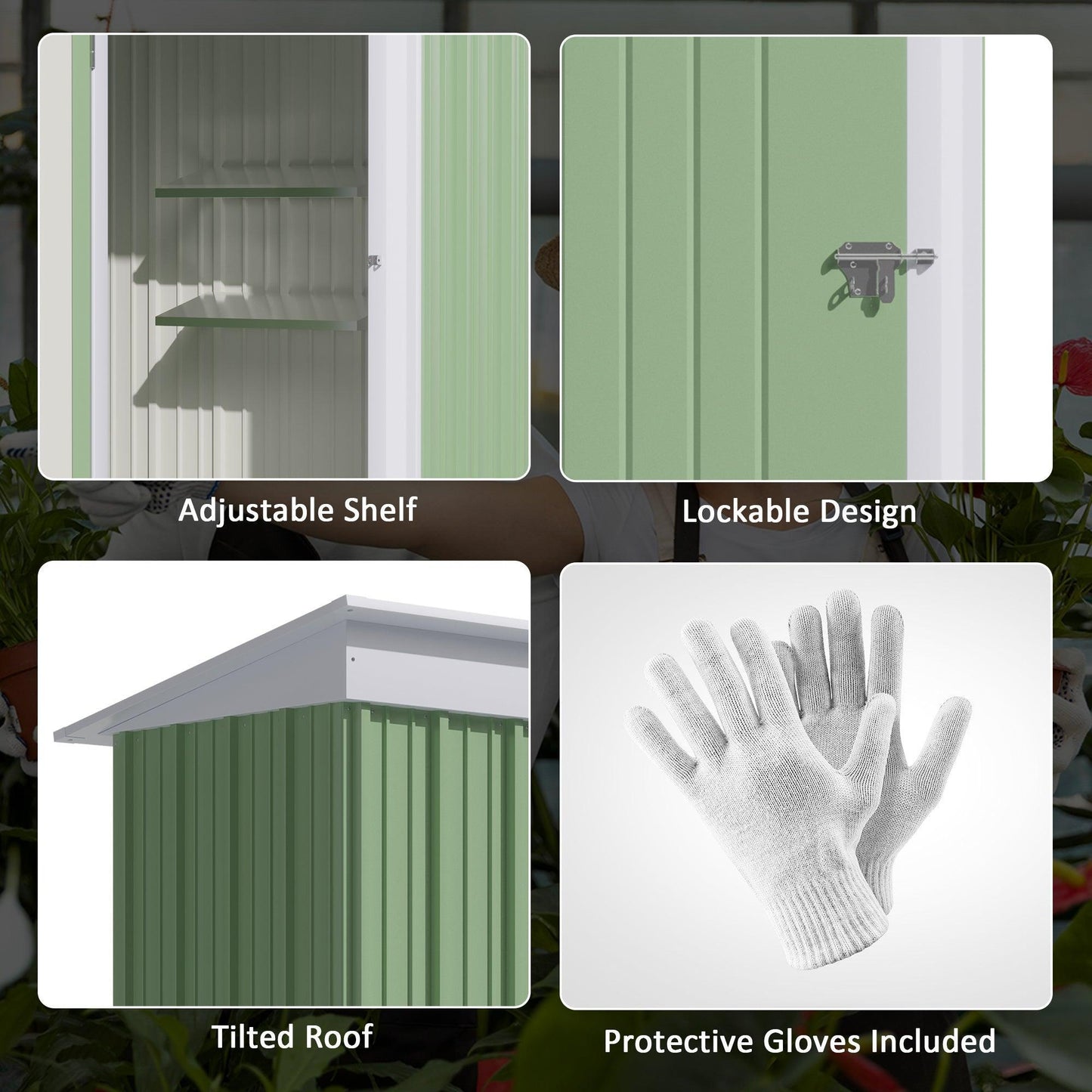 Outsunny Lean-to Metal Garden Shed - Green - ALL4U RETAILER LTD