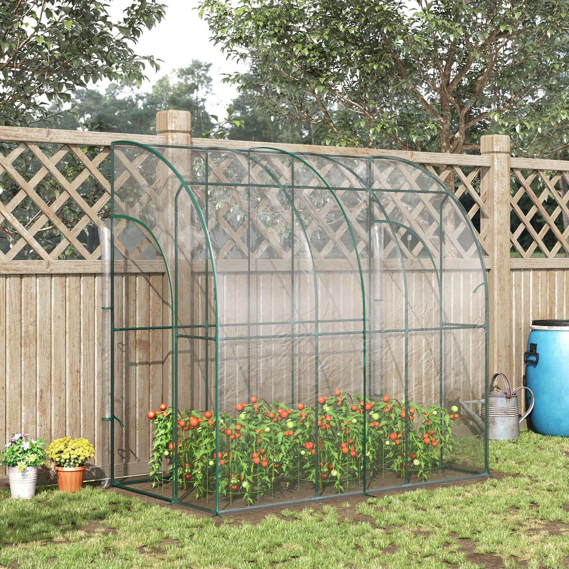 Outsunny Lean-To Wall Tunnel Greenhouse, Clear & Green - ALL4U RETAILER LTD