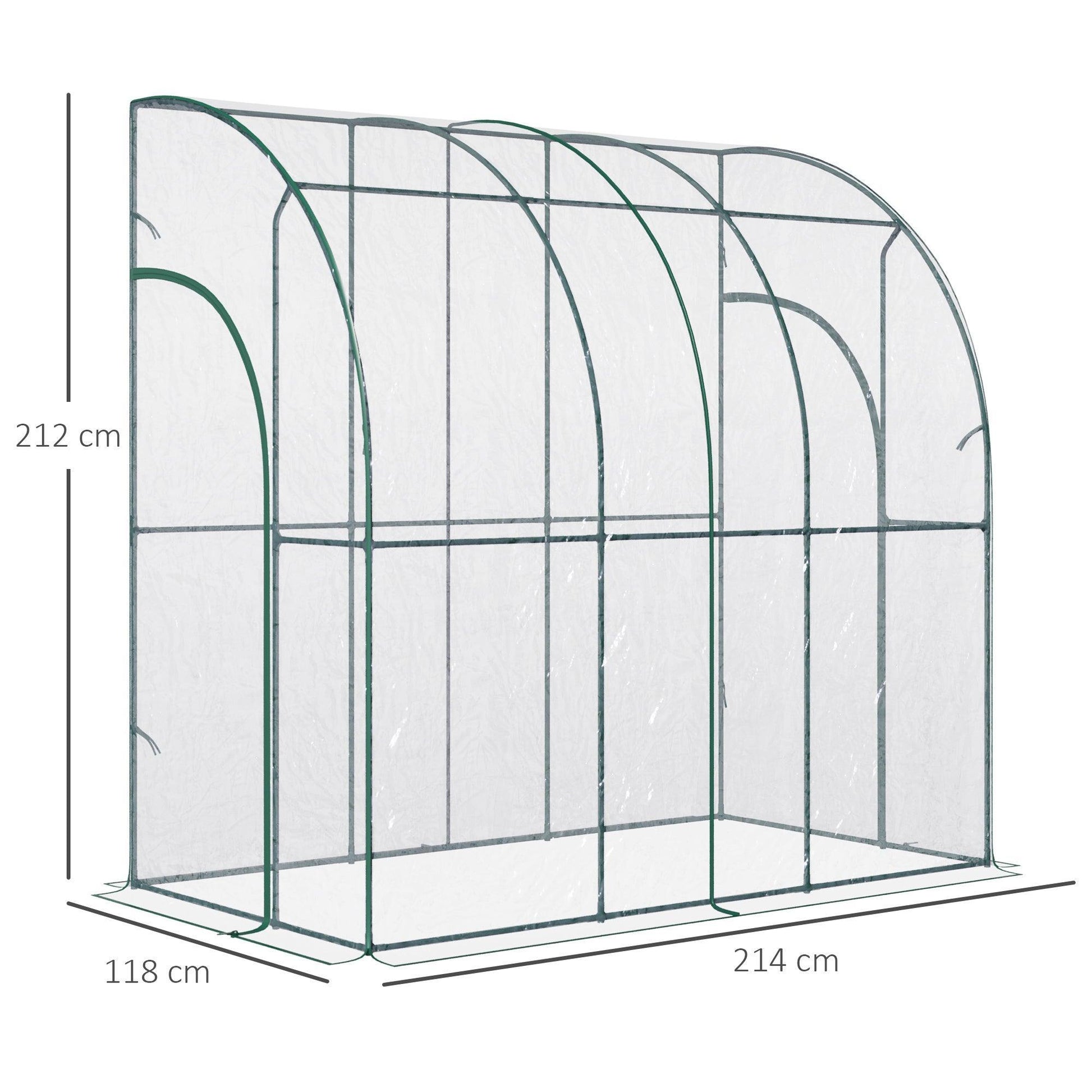 Outsunny Lean-To Wall Tunnel Greenhouse, Clear & Green - ALL4U RETAILER LTD