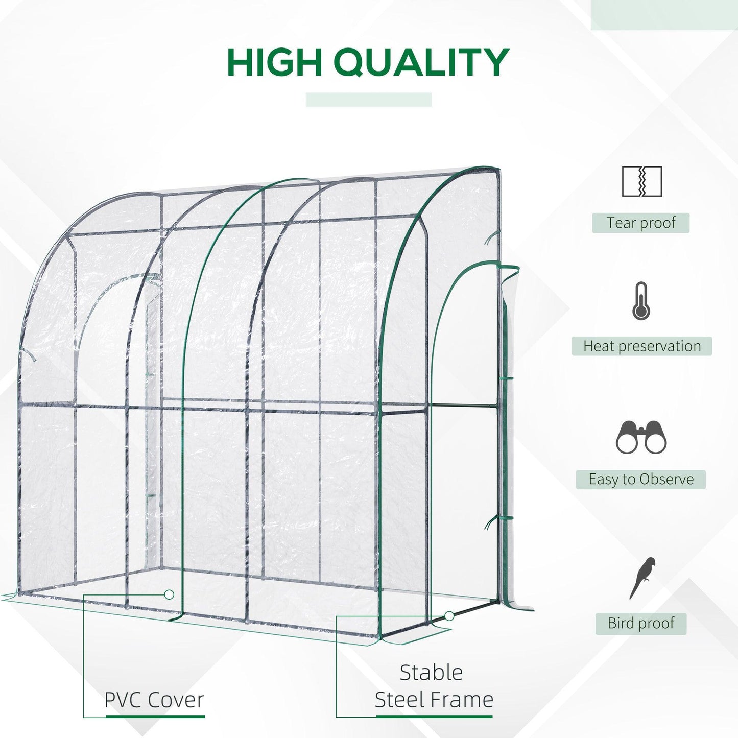 Outsunny Lean-To Wall Tunnel Greenhouse, Clear & Green - ALL4U RETAILER LTD