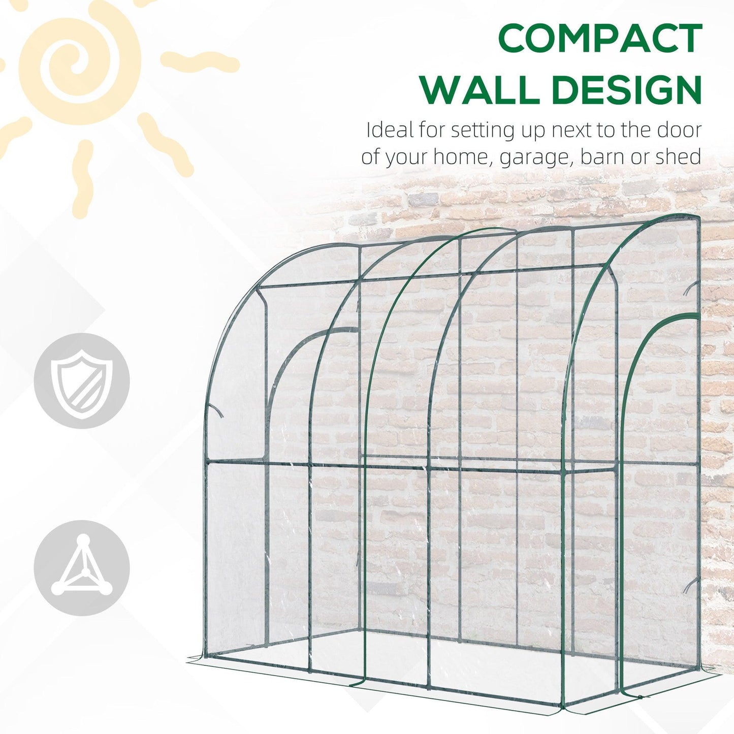 Outsunny Lean-To Wall Tunnel Greenhouse, Clear & Green - ALL4U RETAILER LTD