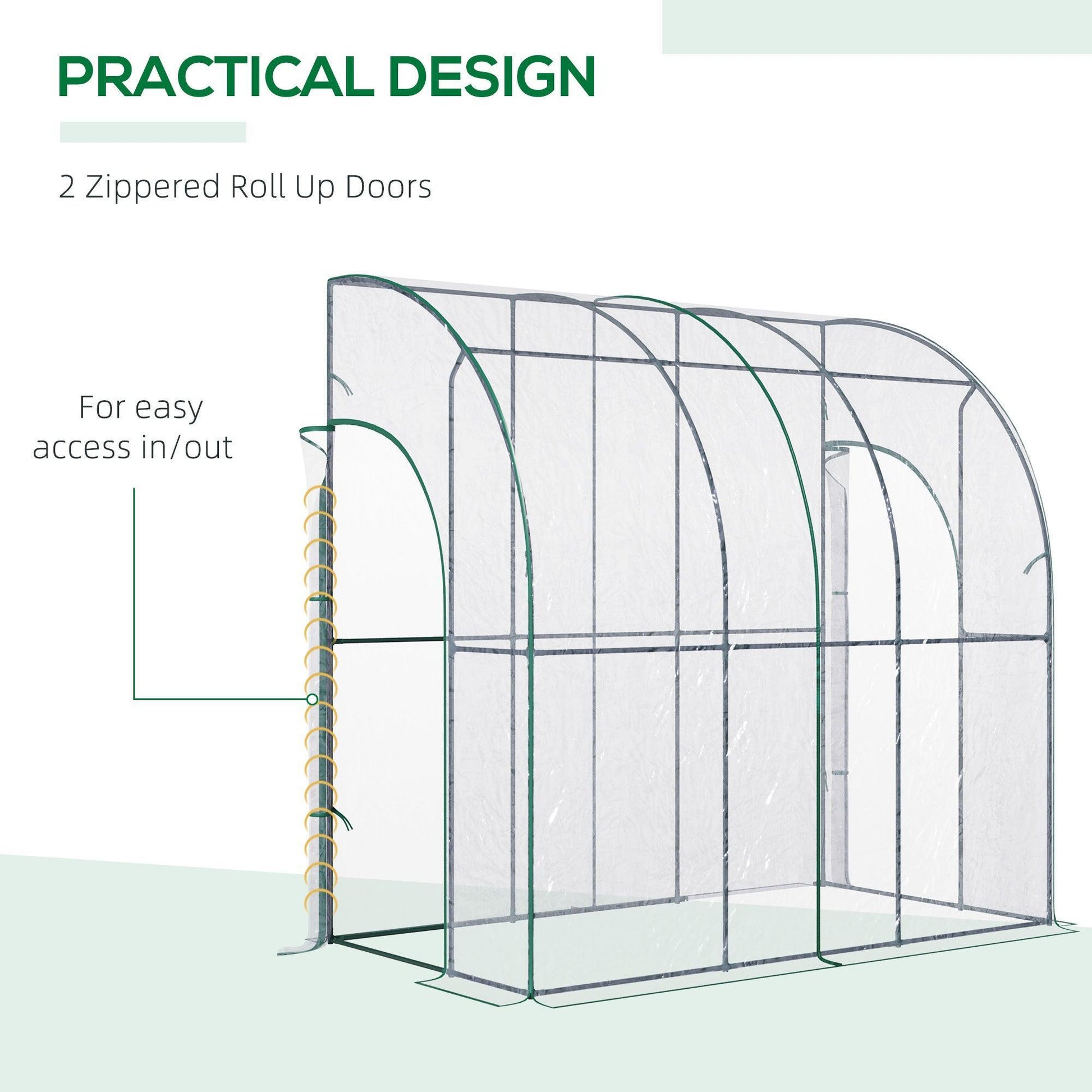 Outsunny Lean-To Wall Tunnel Greenhouse, Clear & Green - ALL4U RETAILER LTD