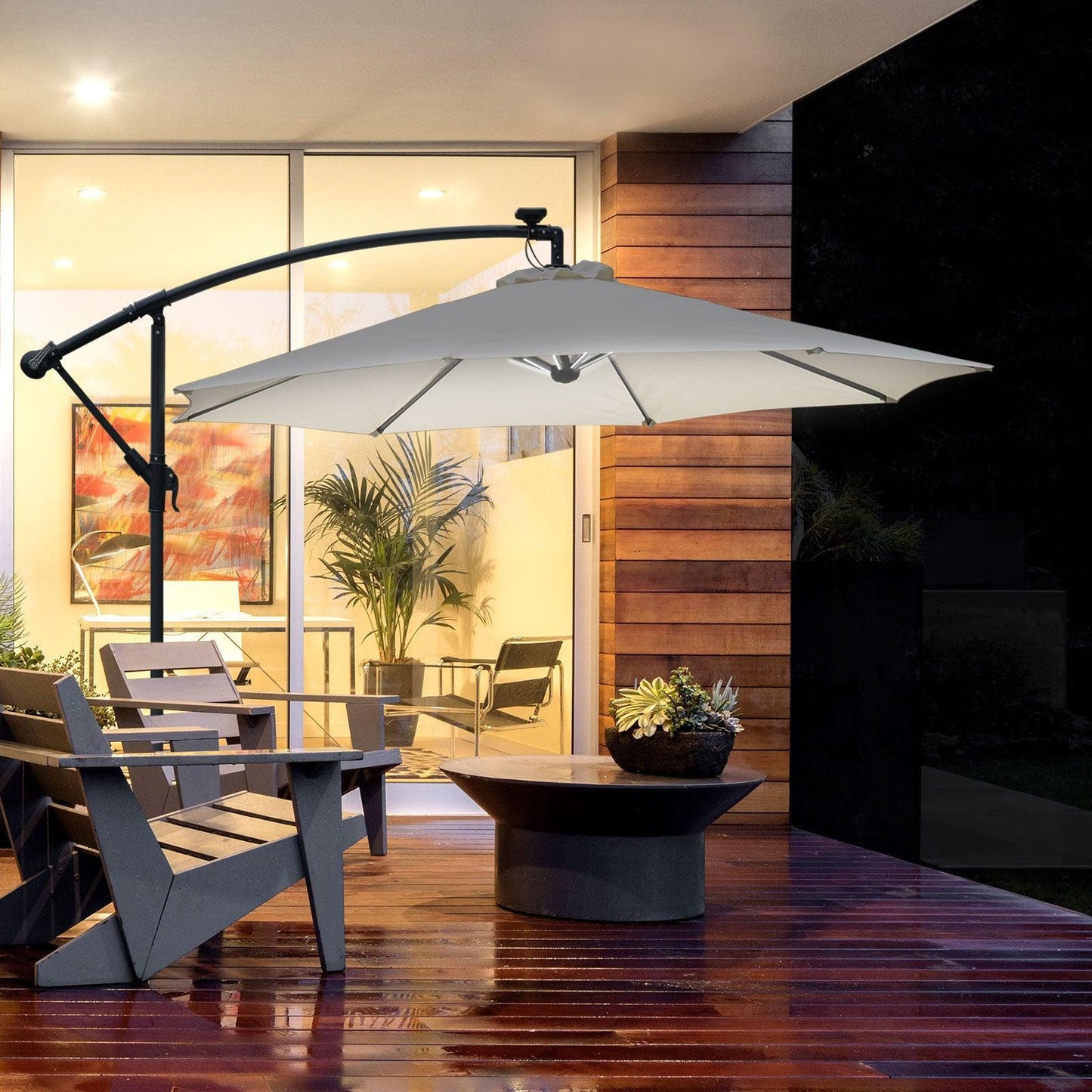 Outsunny LED Cantilever Garden Umbrella with Solar Lights, White - ALL4U RETAILER LTD