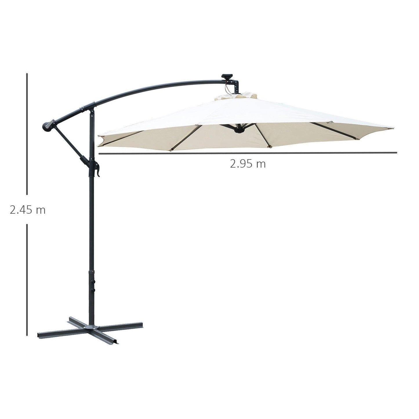 Outsunny LED Cantilever Garden Umbrella with Solar Lights, White - ALL4U RETAILER LTD