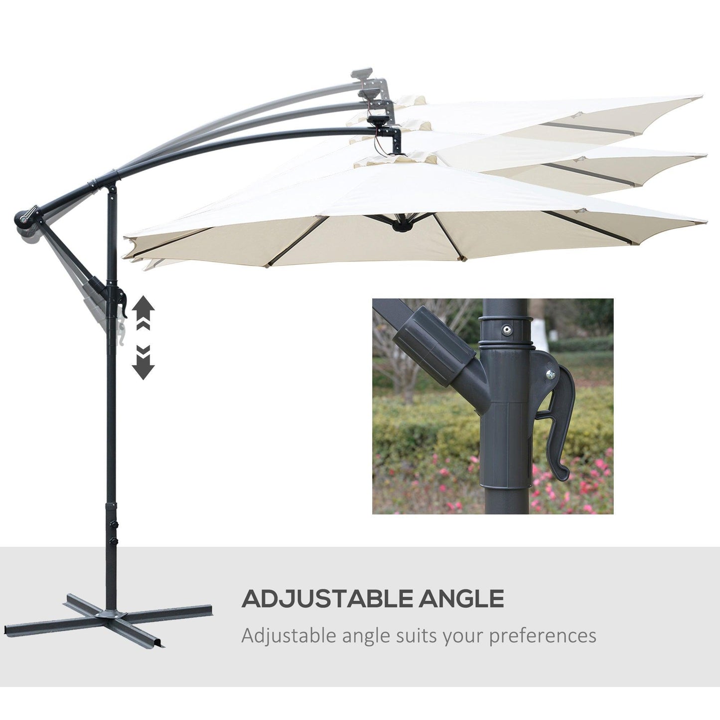 Outsunny LED Cantilever Garden Umbrella with Solar Lights, White - ALL4U RETAILER LTD