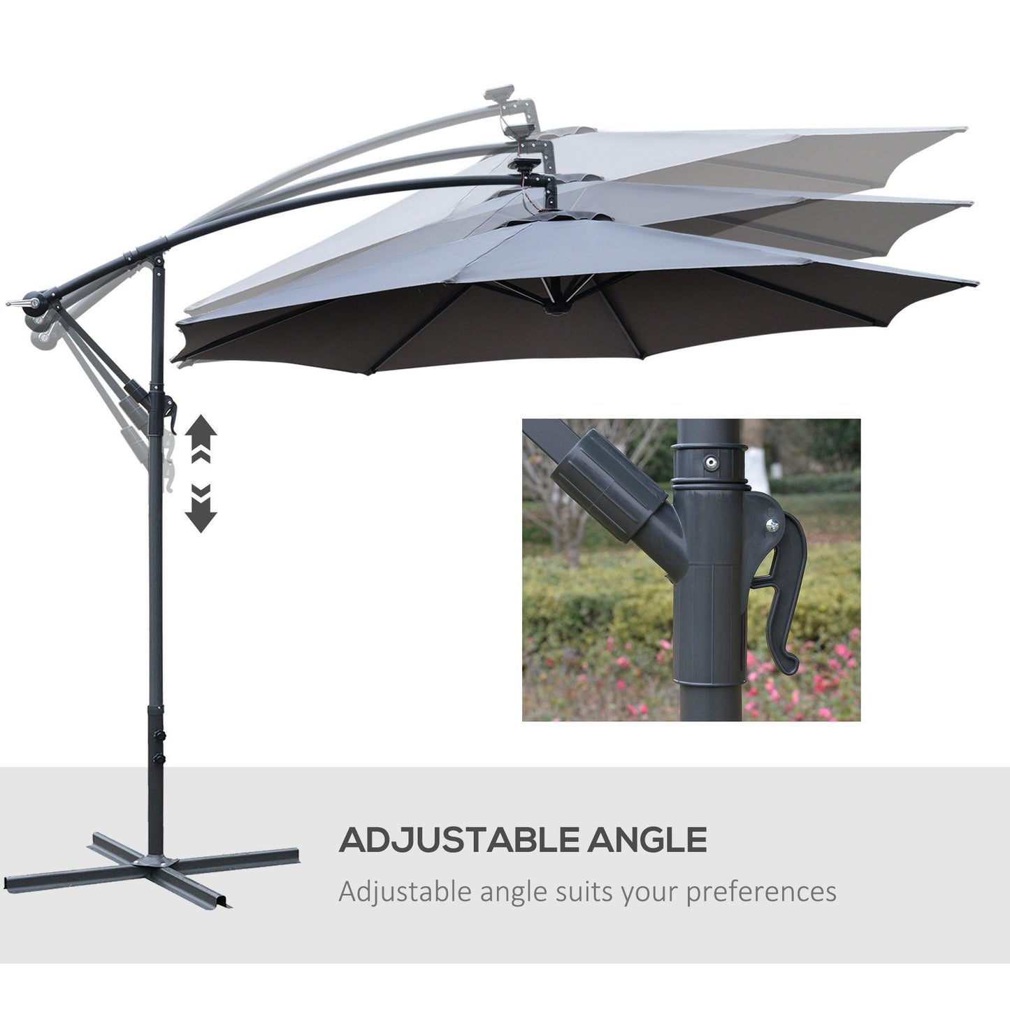 Outsunny LED Cantilever Umbrella with Solar Lights - ALL4U RETAILER LTD