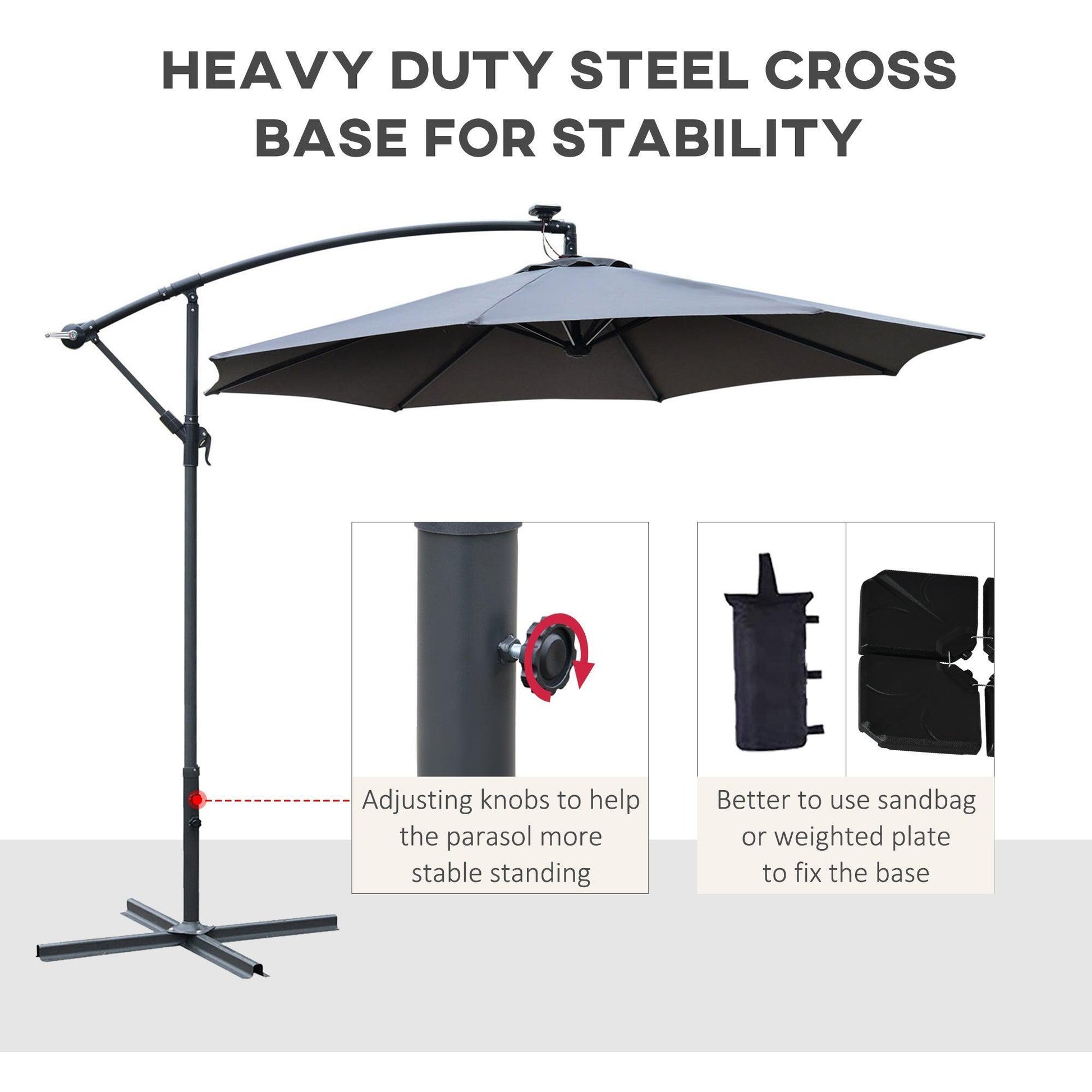 Outsunny LED Cantilever Umbrella with Solar Lights - ALL4U RETAILER LTD