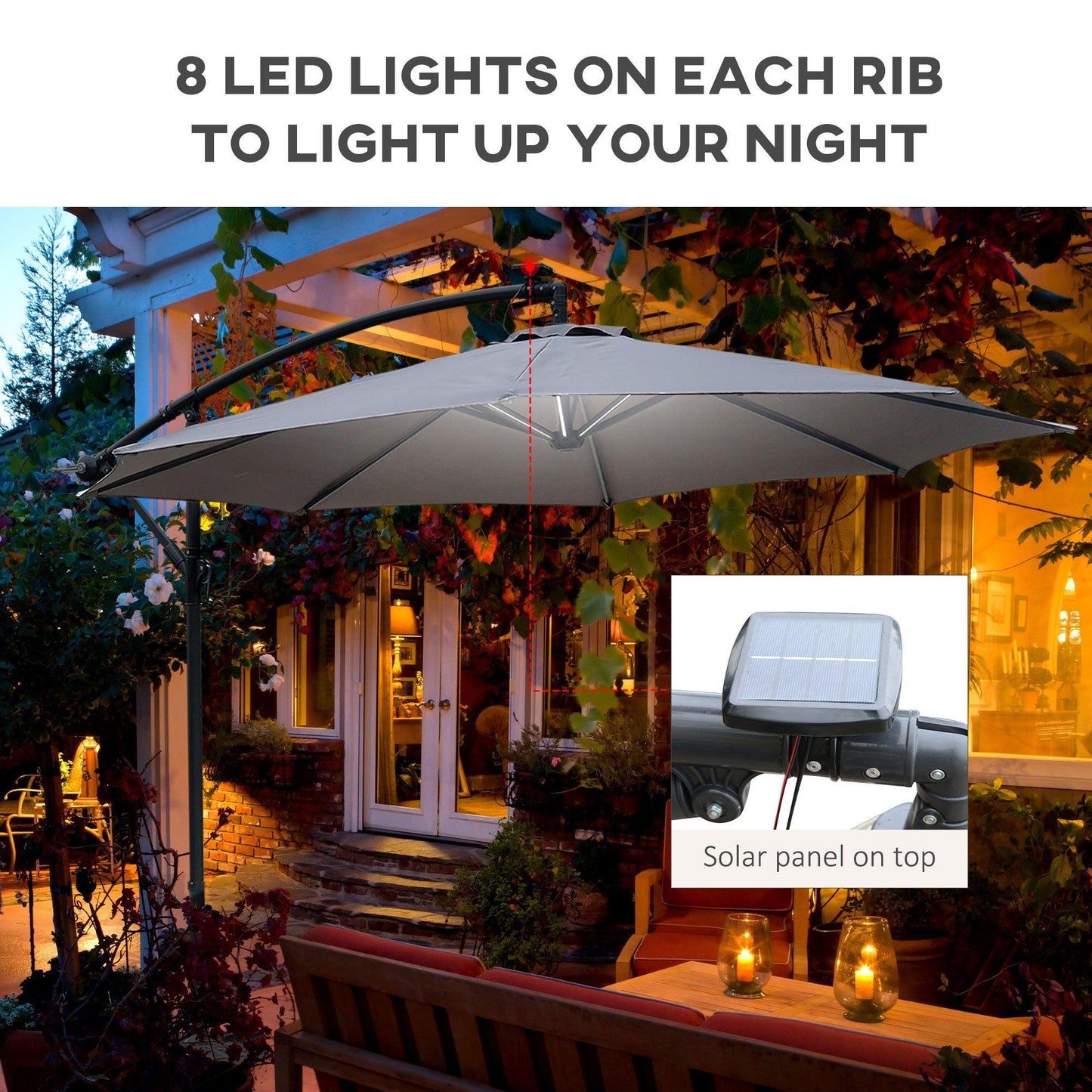 Outsunny LED Cantilever Umbrella with Solar Lights - ALL4U RETAILER LTD