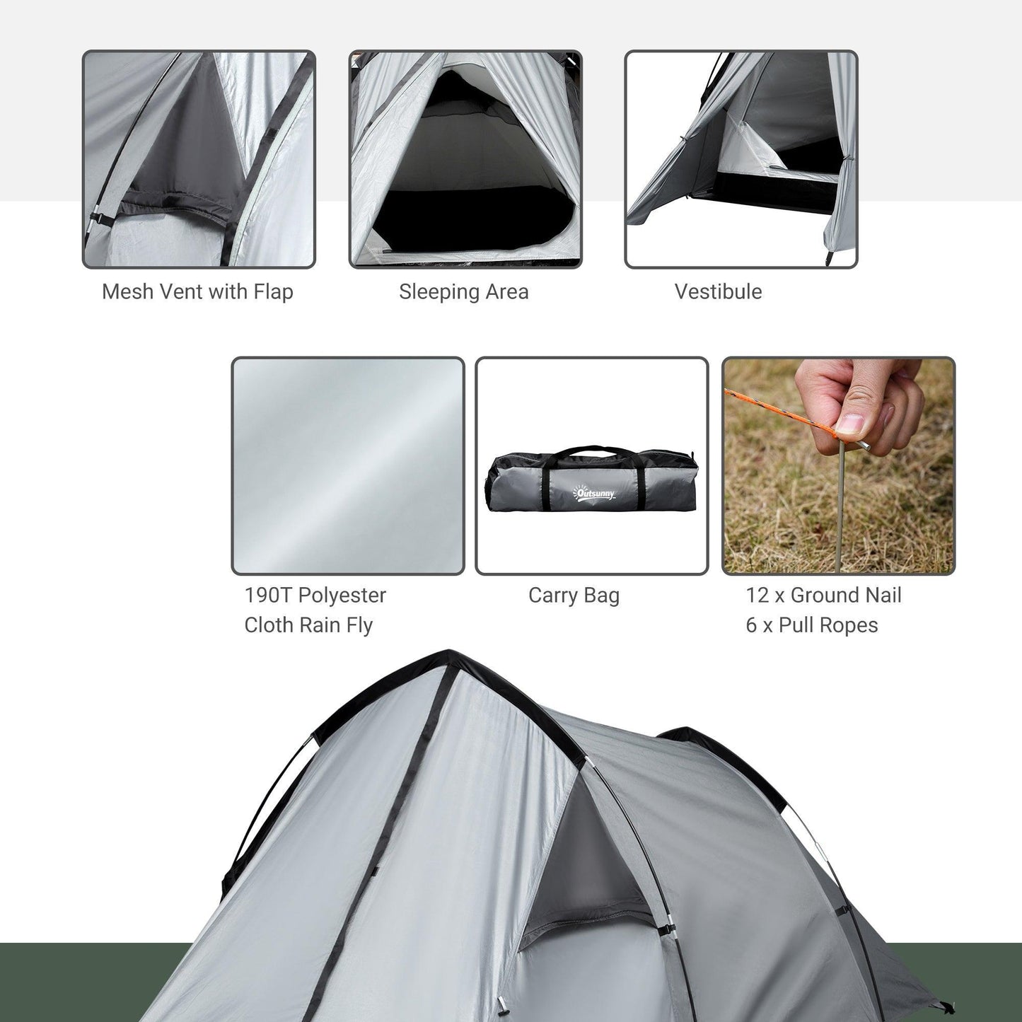 Outsunny Lightweight Double Layer Camping Tent - Perfect for 2 People - ALL4U RETAILER LTD