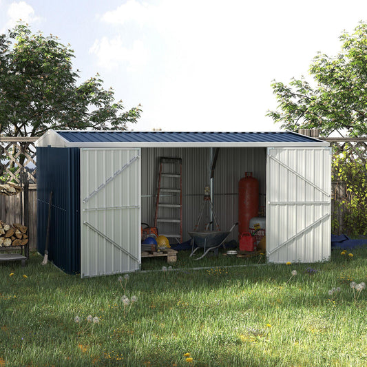 Outsunny Lockable Outdoor Tool Shed - 14 x 9 ft - Grey - ALL4U RETAILER LTD