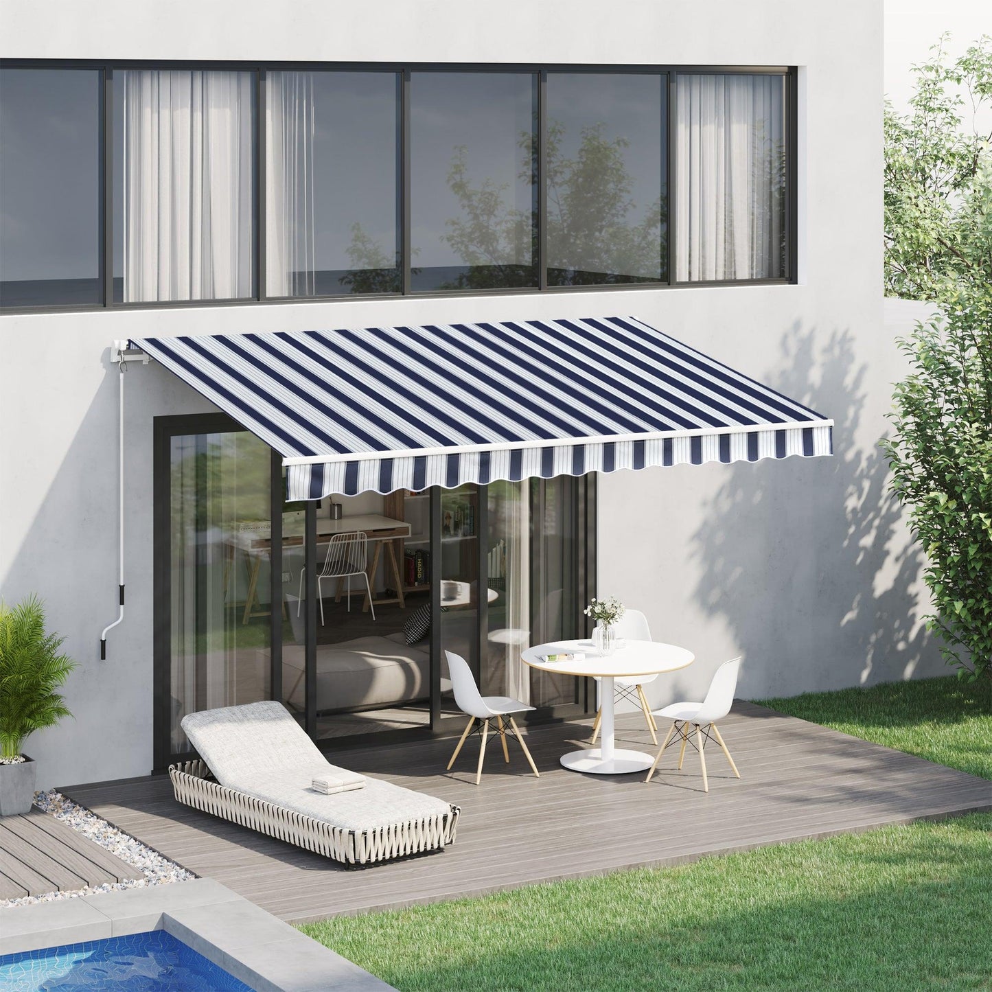 Outsunny Manual Awning, 3.5x2.5m, Blue and White - ALL4U RETAILER LTD