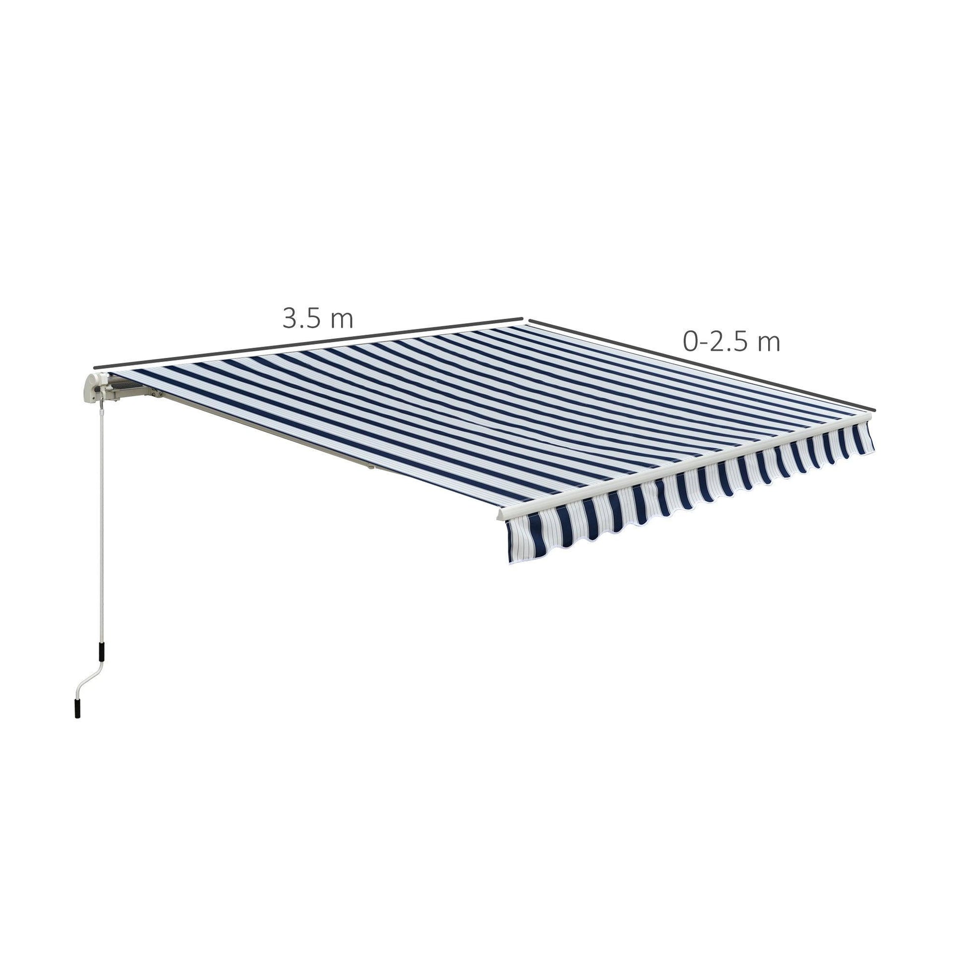 Outsunny Manual Awning, 3.5x2.5m, Blue and White - ALL4U RETAILER LTD