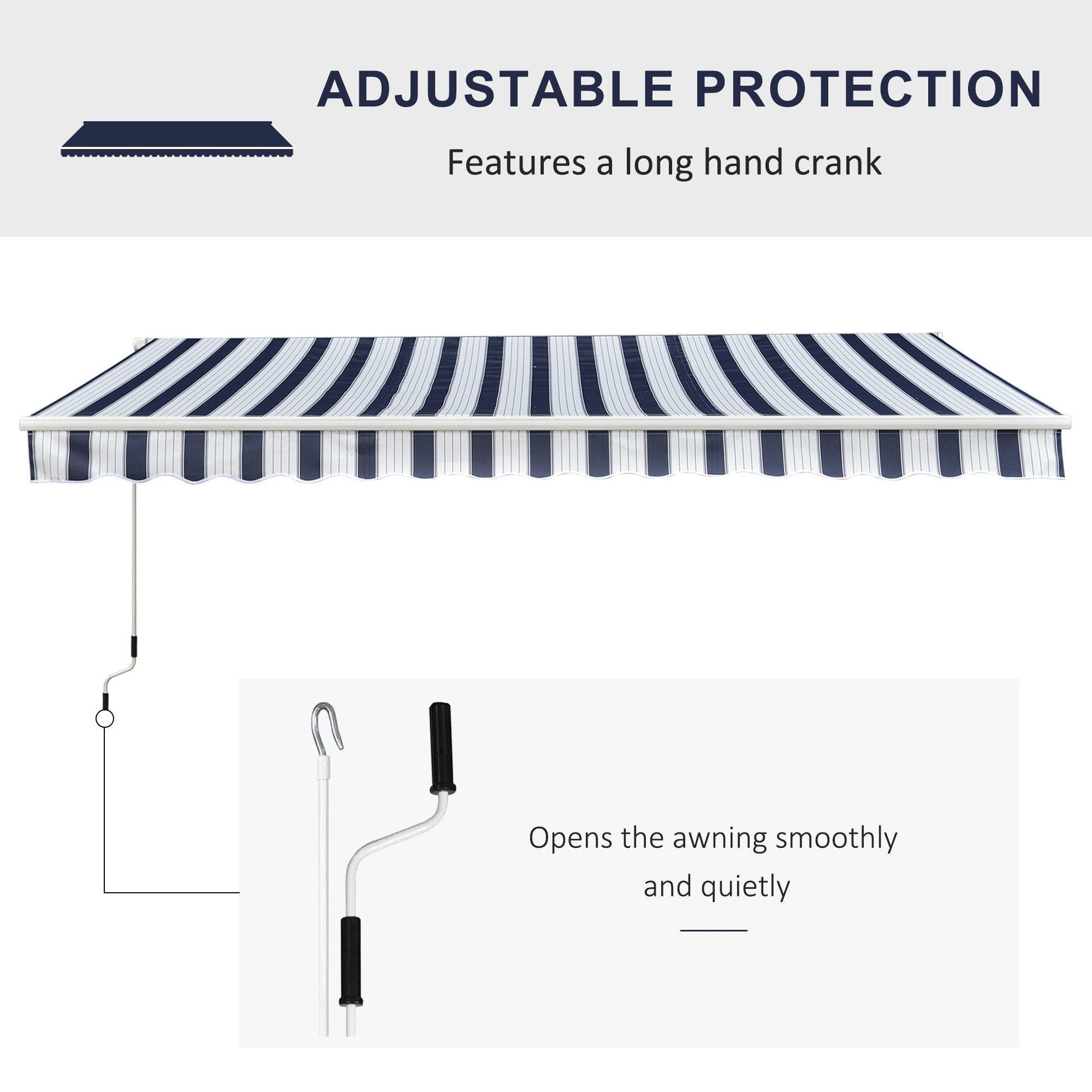 Outsunny Manual Awning, 3.5x2.5m, Blue and White - ALL4U RETAILER LTD