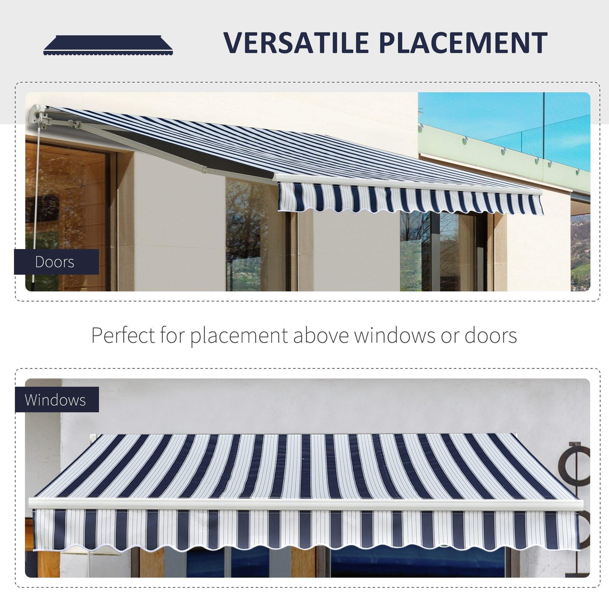 Outsunny Manual Awning, 3.5x2.5m, Blue and White - ALL4U RETAILER LTD