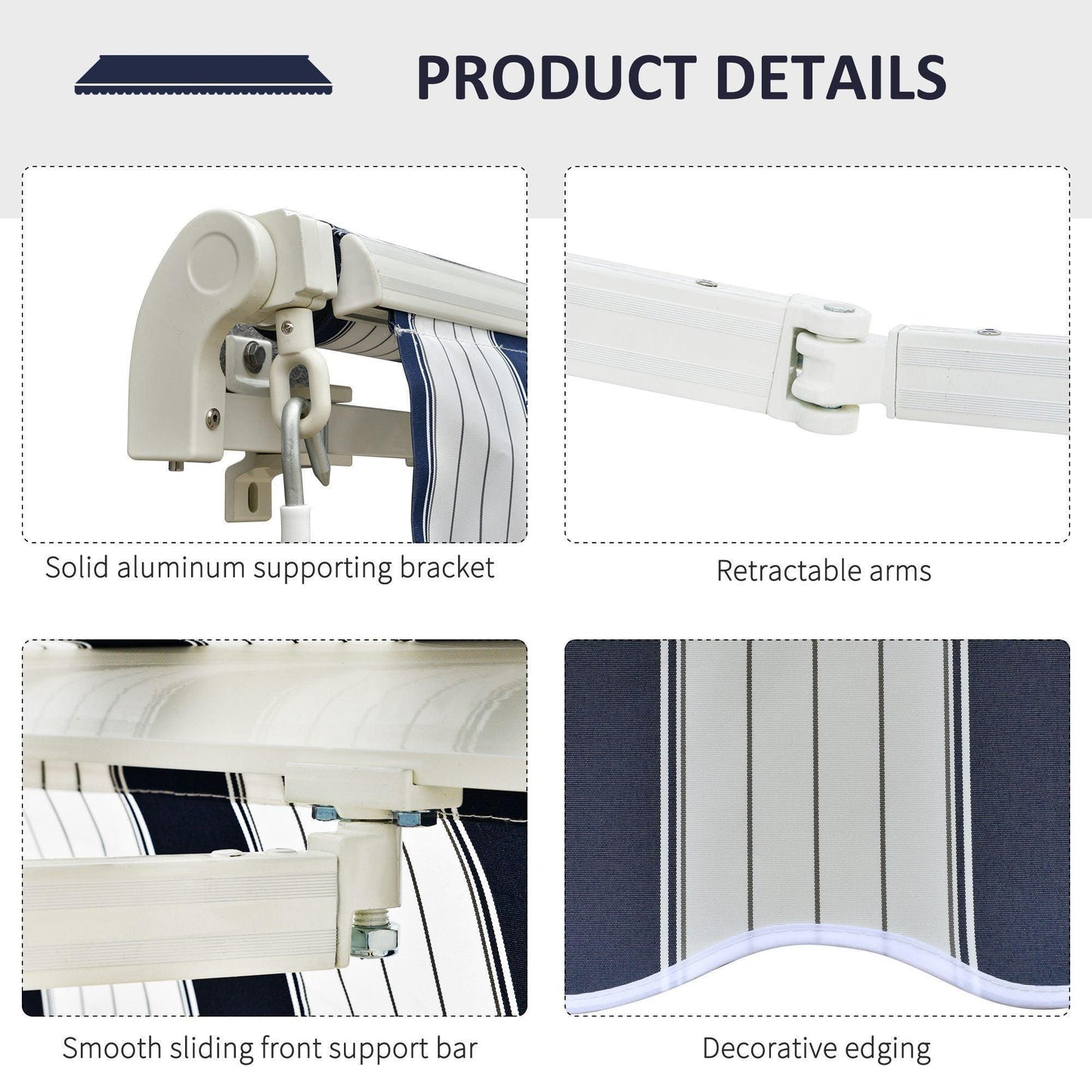 Outsunny Manual Awning, 3.5x2.5m, Blue and White - ALL4U RETAILER LTD