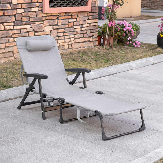 Outsunny Mesh Sun Lounger with Pillow & Cup Holder - ALL4U RETAILER LTD