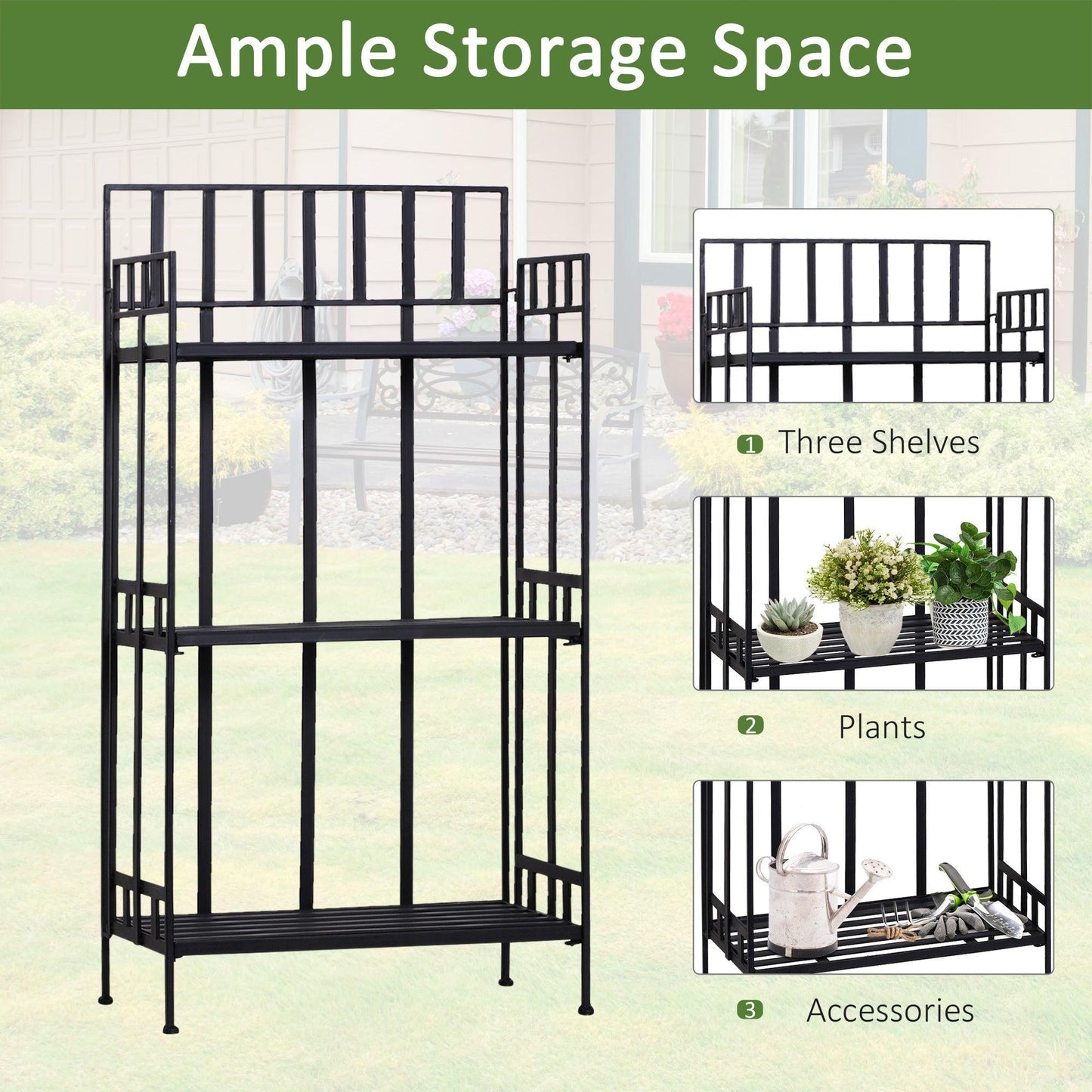 Outsunny Metal 3-Tier Garden Stand: Versatile Flower Display Rack - ALL4U RETAILER LTD