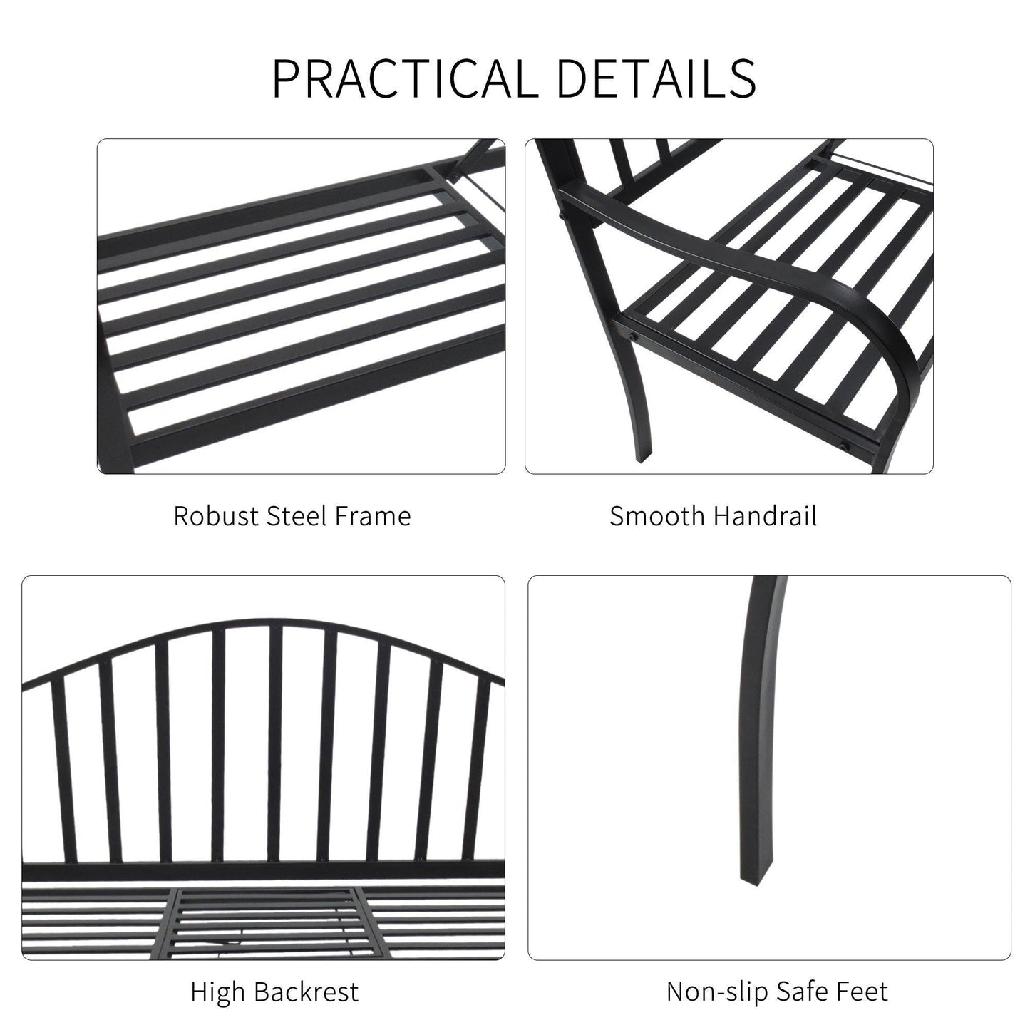 Outsunny Metal Frame Bench with Foldable Table: Park Patio Seating - ALL4U RETAILER LTD