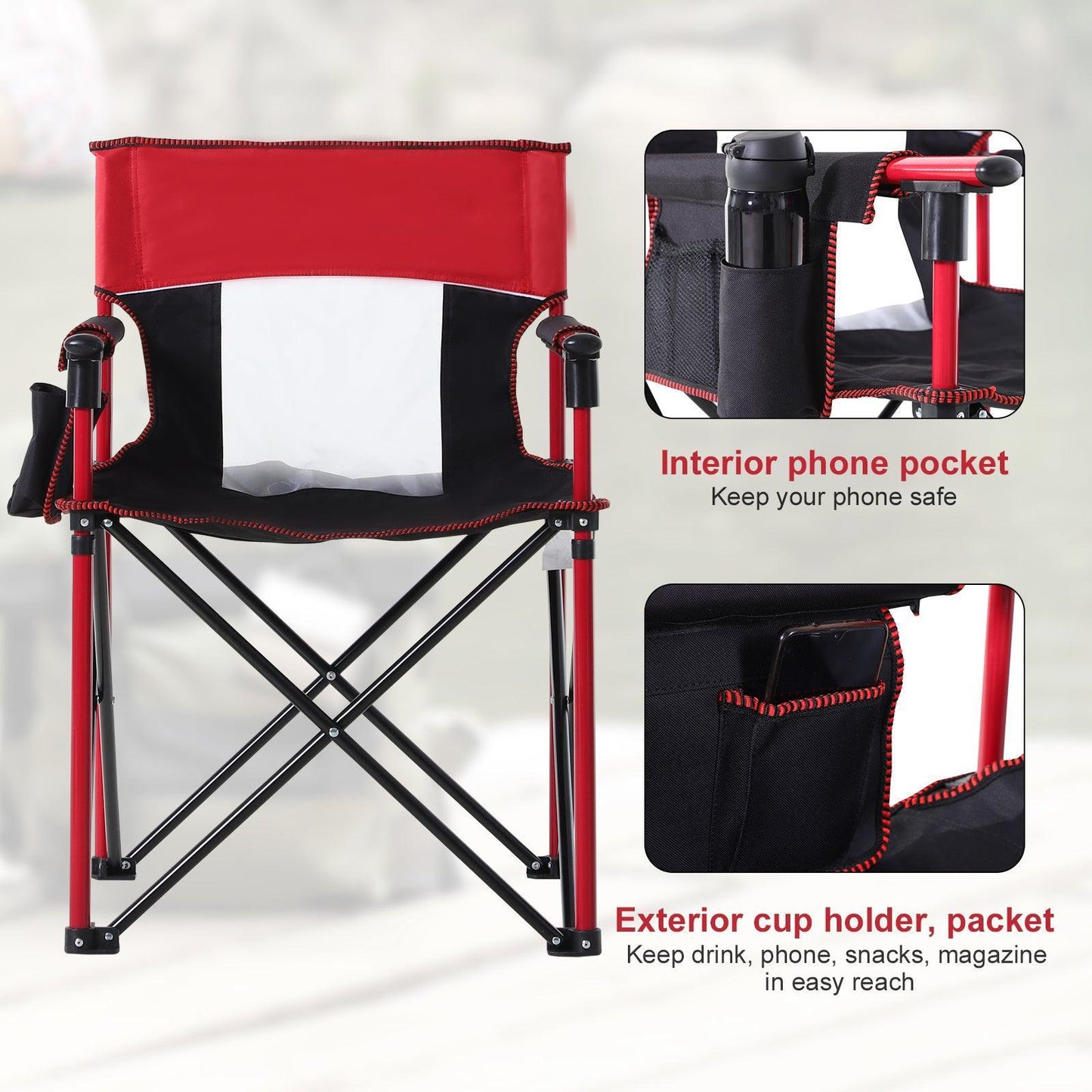 Outsunny Red Folding Camping Chair: Metal Frame, Sponge Padded - ALL4U RETAILER LTD