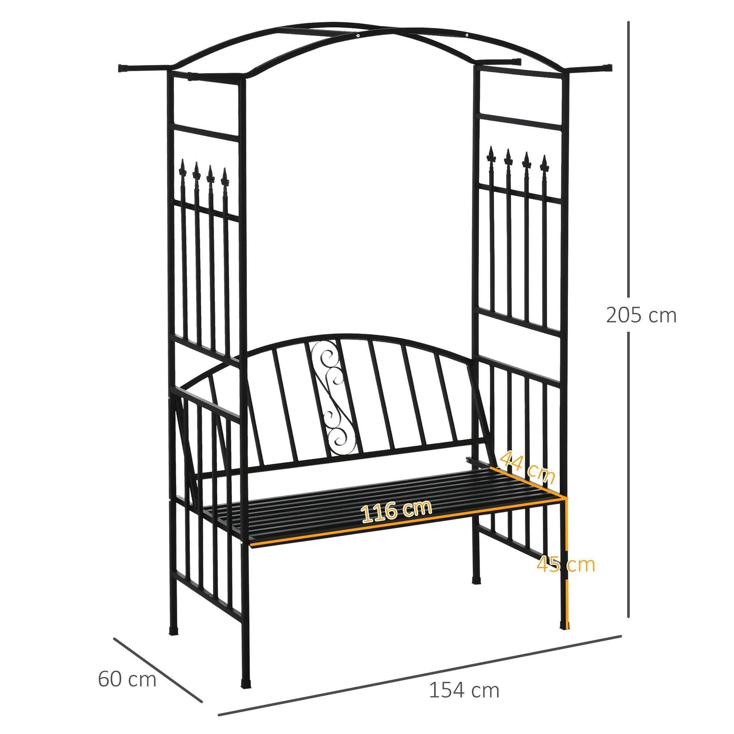 Outsunny Metal Garden Arch Arbour with Bench - Elegant Outdoor Seating - ALL4U RETAILER LTD