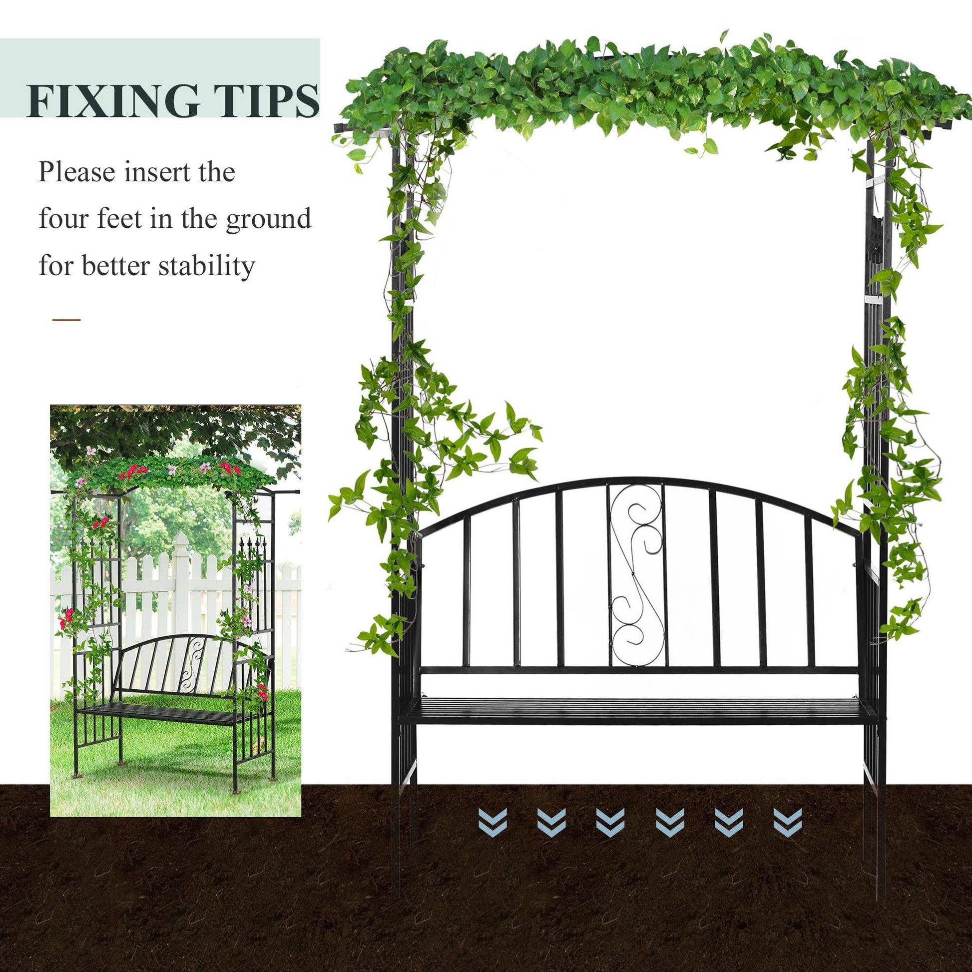 Outsunny Metal Garden Arch Arbour with Bench - Elegant Outdoor Seating - ALL4U RETAILER LTD