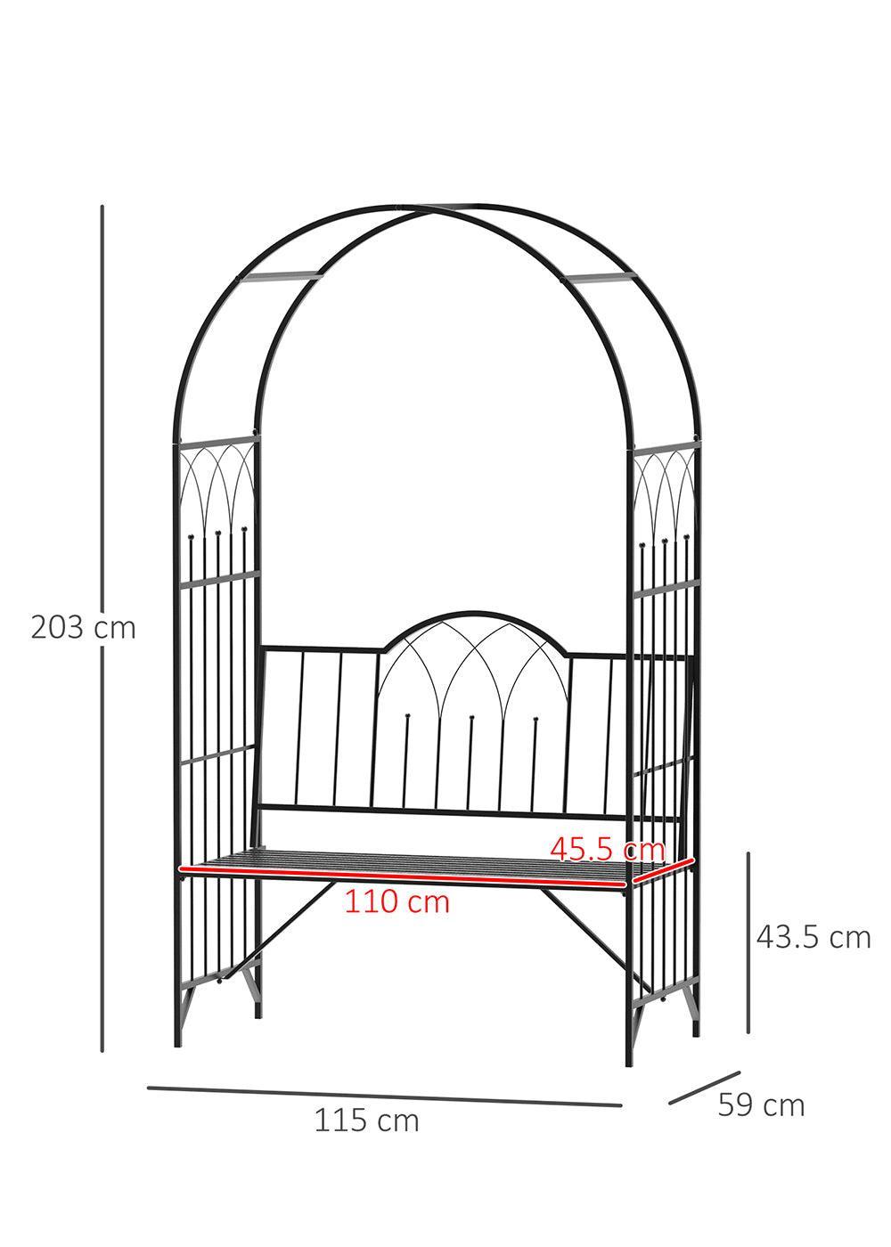 Outsunny Metal Garden Arch Bench - Black, 2-Seater - ALL4U RETAILER LTD