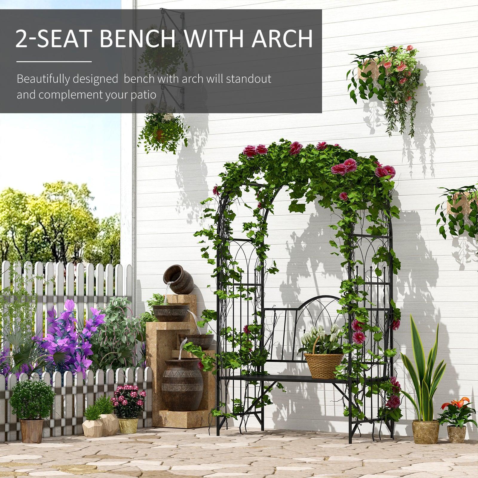 Outsunny Metal Garden Arch Bench - Black, 2-Seater - ALL4U RETAILER LTD