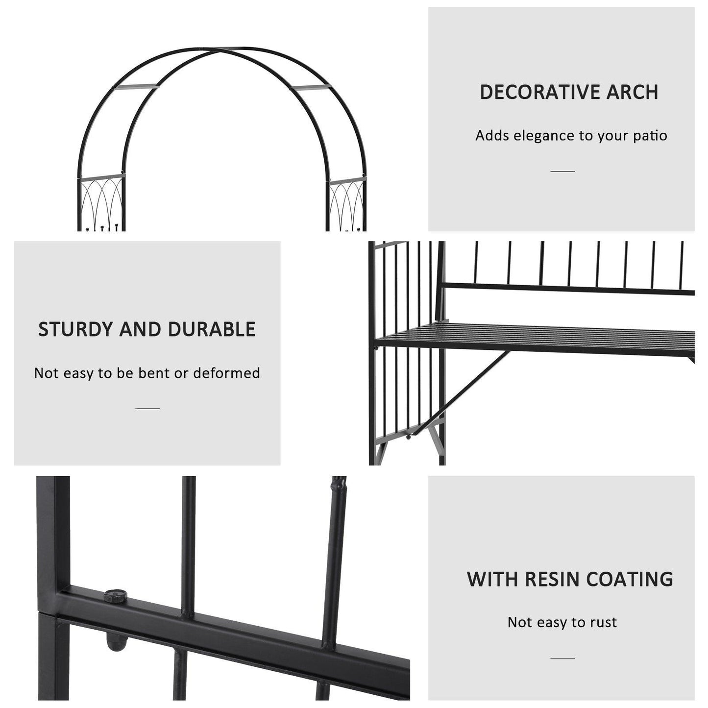 Outsunny Metal Garden Arch Bench - Black, 2-Seater - ALL4U RETAILER LTD