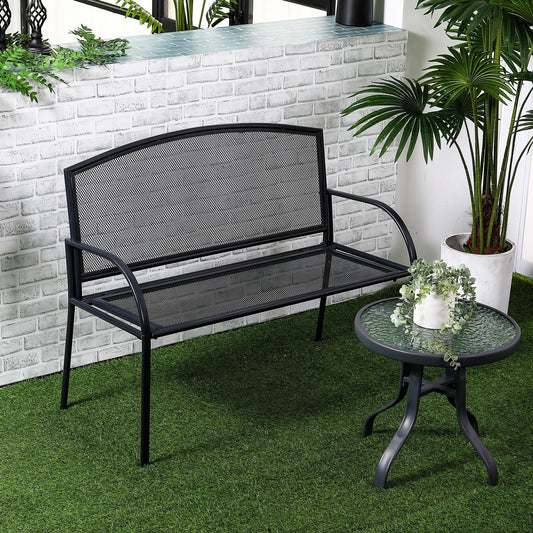Outsunny Metal Garden Bench: 2 Seater Outdoor Chair, Loveseat - ALL4U RETAILER LTD