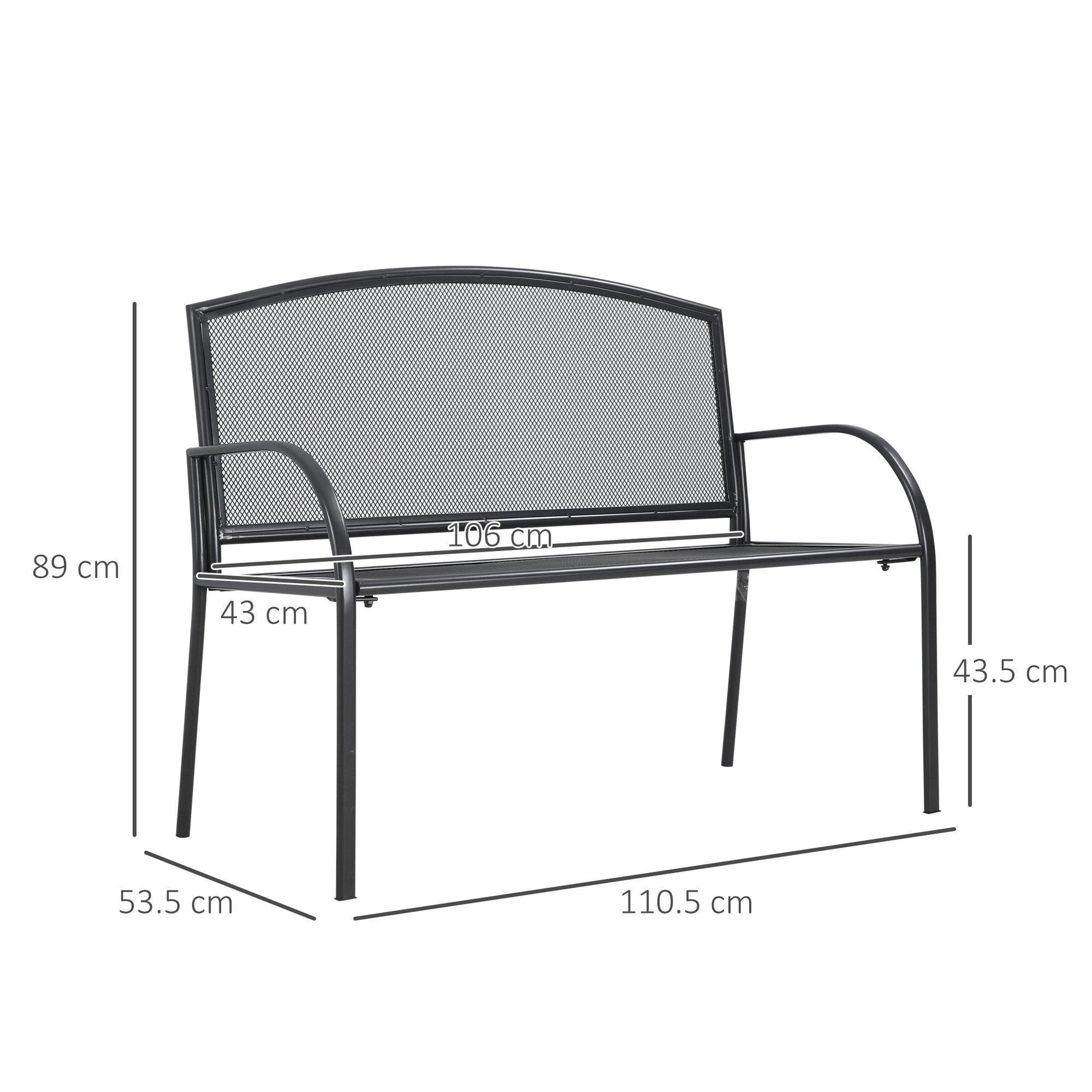 Outsunny Metal Garden Bench: 2 Seater Outdoor Chair, Loveseat - ALL4U RETAILER LTD