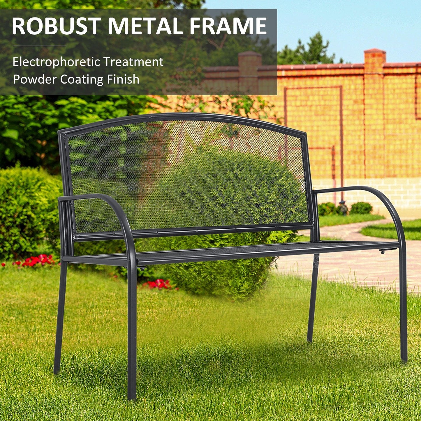 Outsunny Metal Garden Bench: 2 Seater Outdoor Chair, Loveseat - ALL4U RETAILER LTD