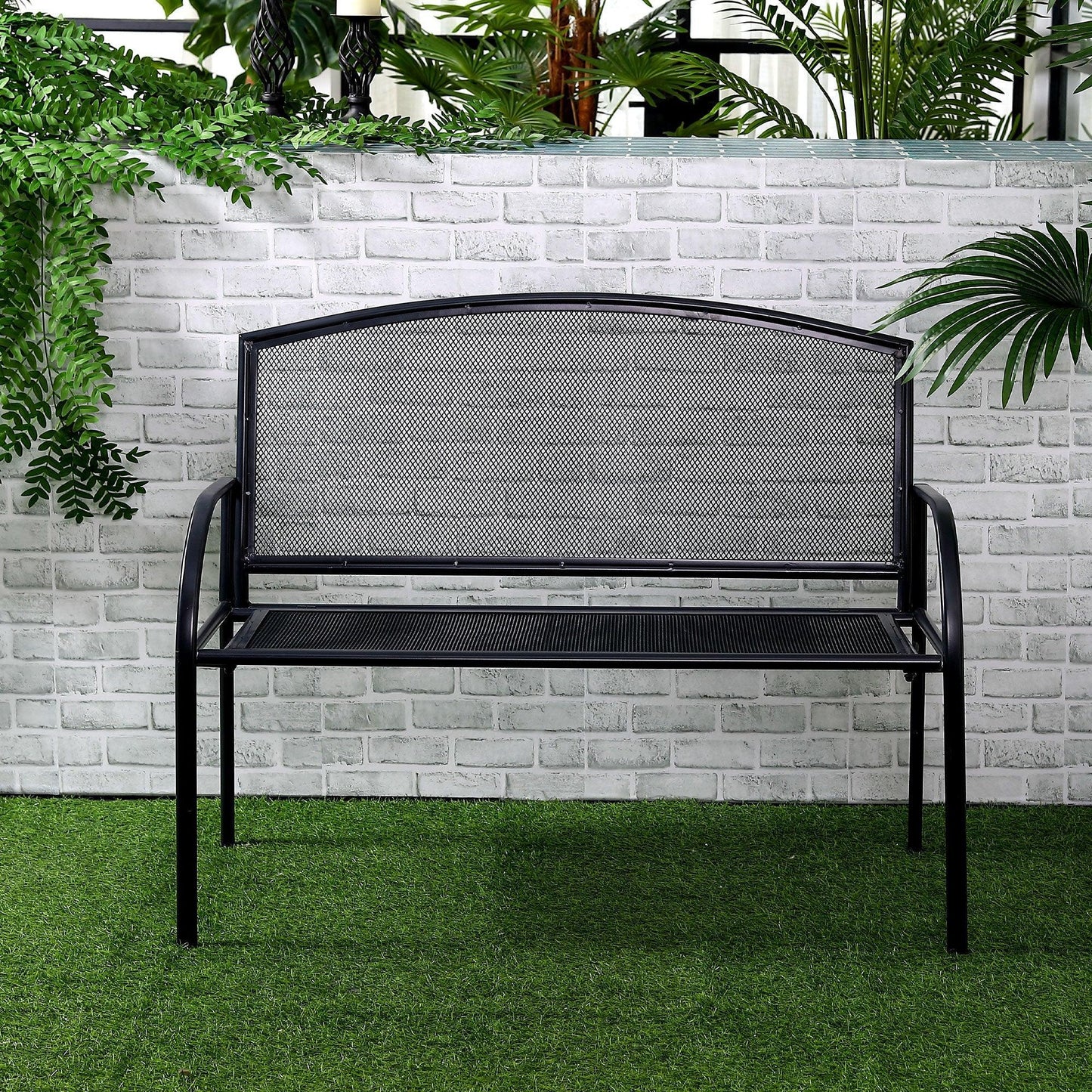 Outsunny Metal Garden Bench: 2 Seater Outdoor Chair, Loveseat - ALL4U RETAILER LTD