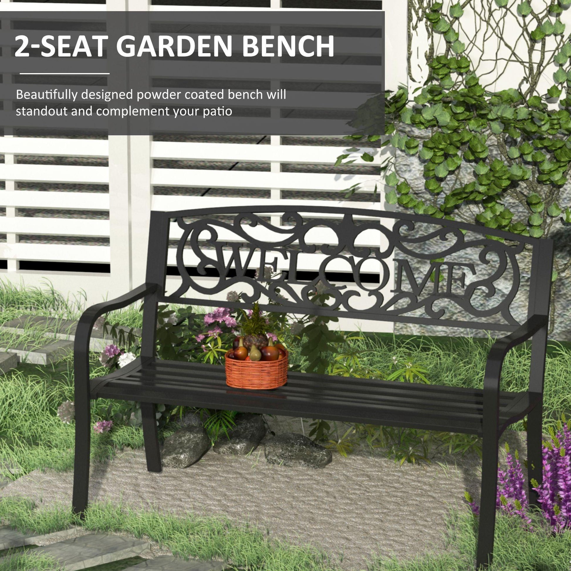 Outsunny Metal Garden Bench: Outdoor 2-Seater Patio - ALL4U RETAILER LTD